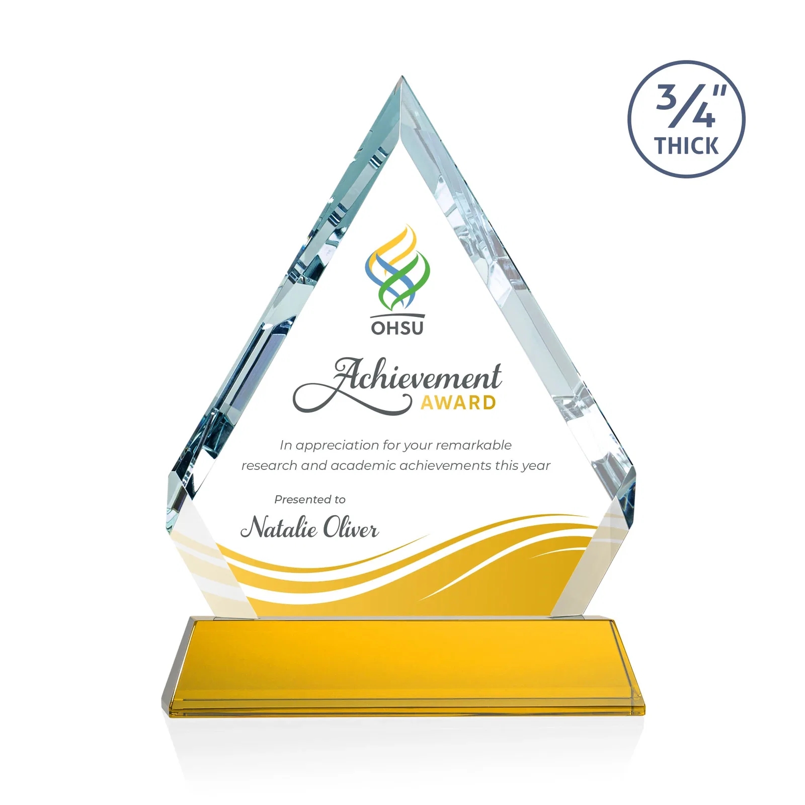 Branded Starfire Crystal Diamond Award on a Tall Tapered Base, awards for service anniversary gifts
