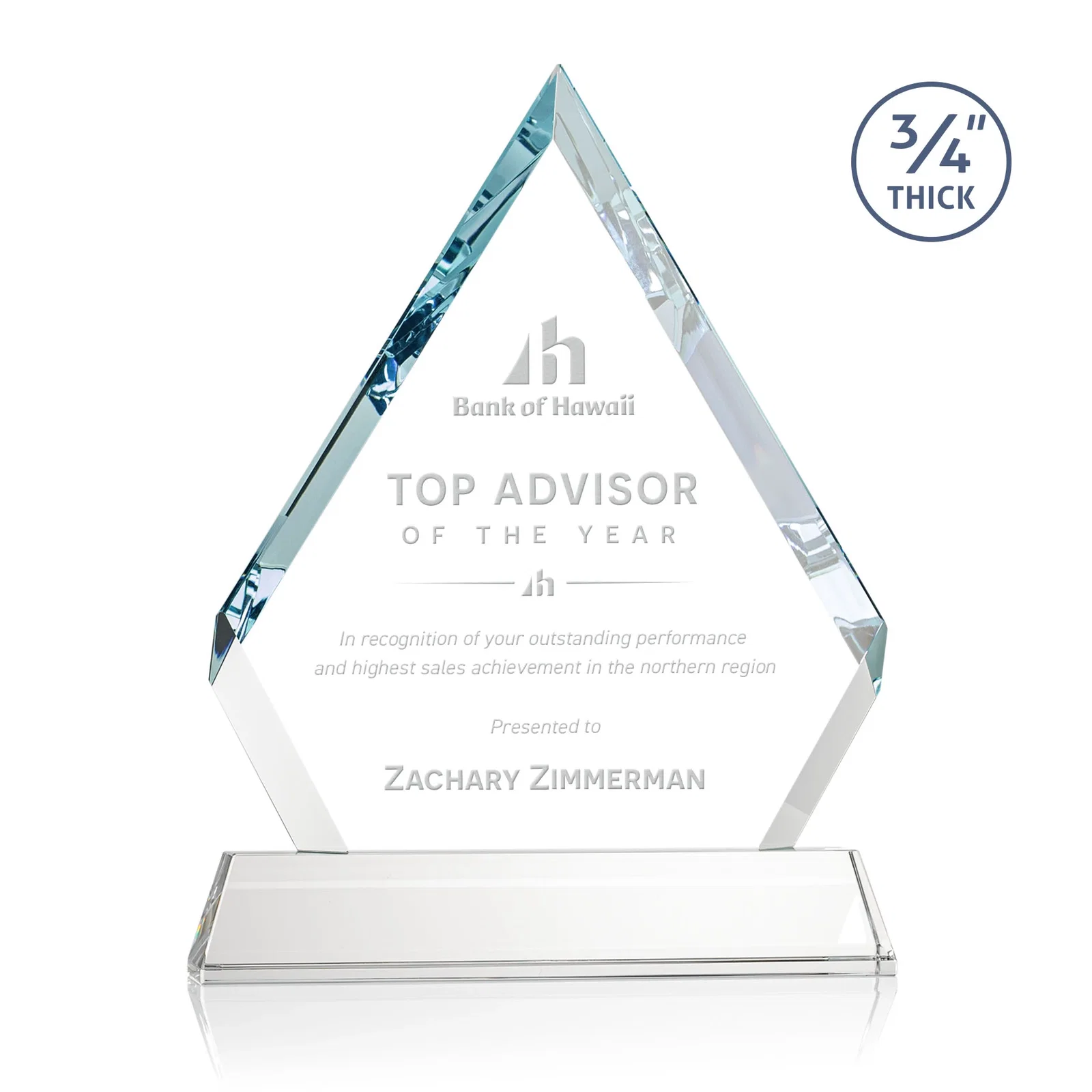 Custom Starfire Crystal Diamond Award on a Tall Tapered Base, awards for sales achievement awards