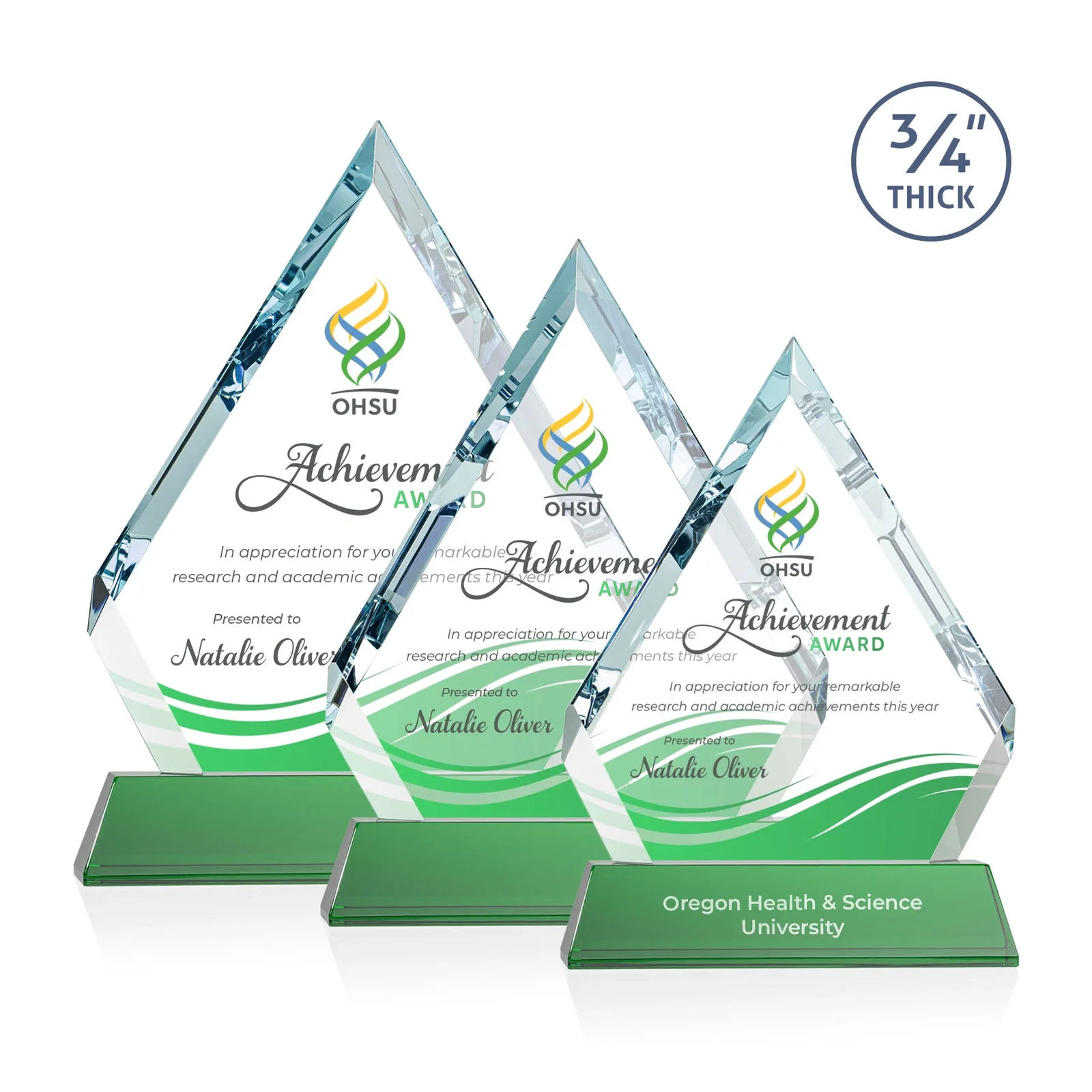 Branded Starfire Crystal Diamond Award on a Tall Tapered Base, awards for retirement presentations