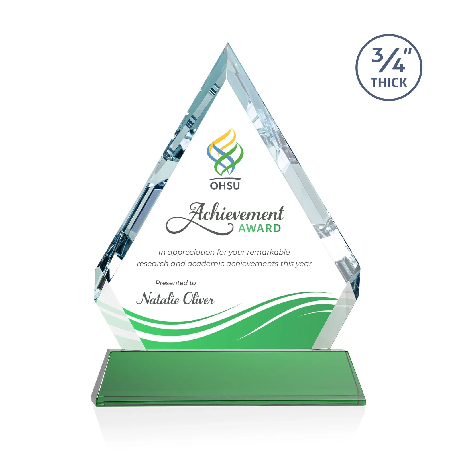 Branded Starfire Crystal Diamond Award on a Tall Tapered Base, awards for donor appreciation