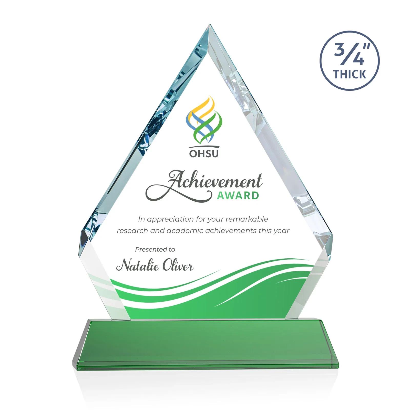 Branded Starfire Crystal Diamond Award on a Tall Tapered Base, awards for graduation ceremonies