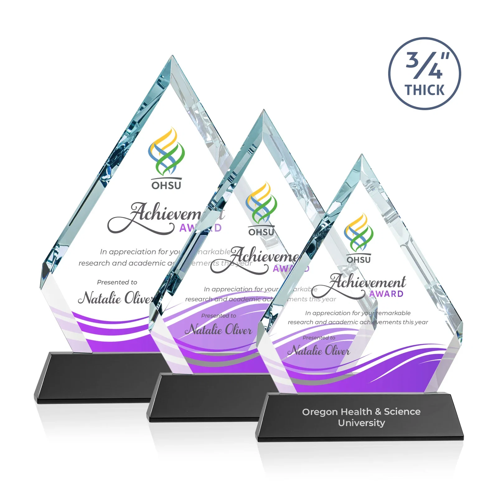 Branded Starfire Crystal Diamond Award on a Tall Tapered Base, awards for safety achievement programs