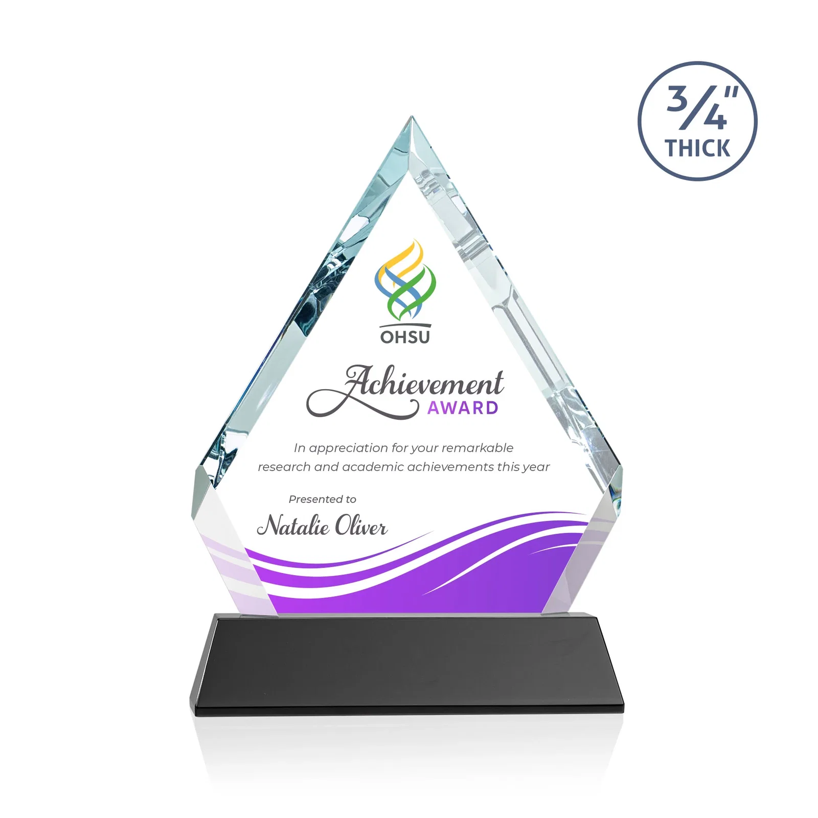 Branded Starfire Crystal Diamond Award on a Tall Tapered Base, awards for volunteer appreciation