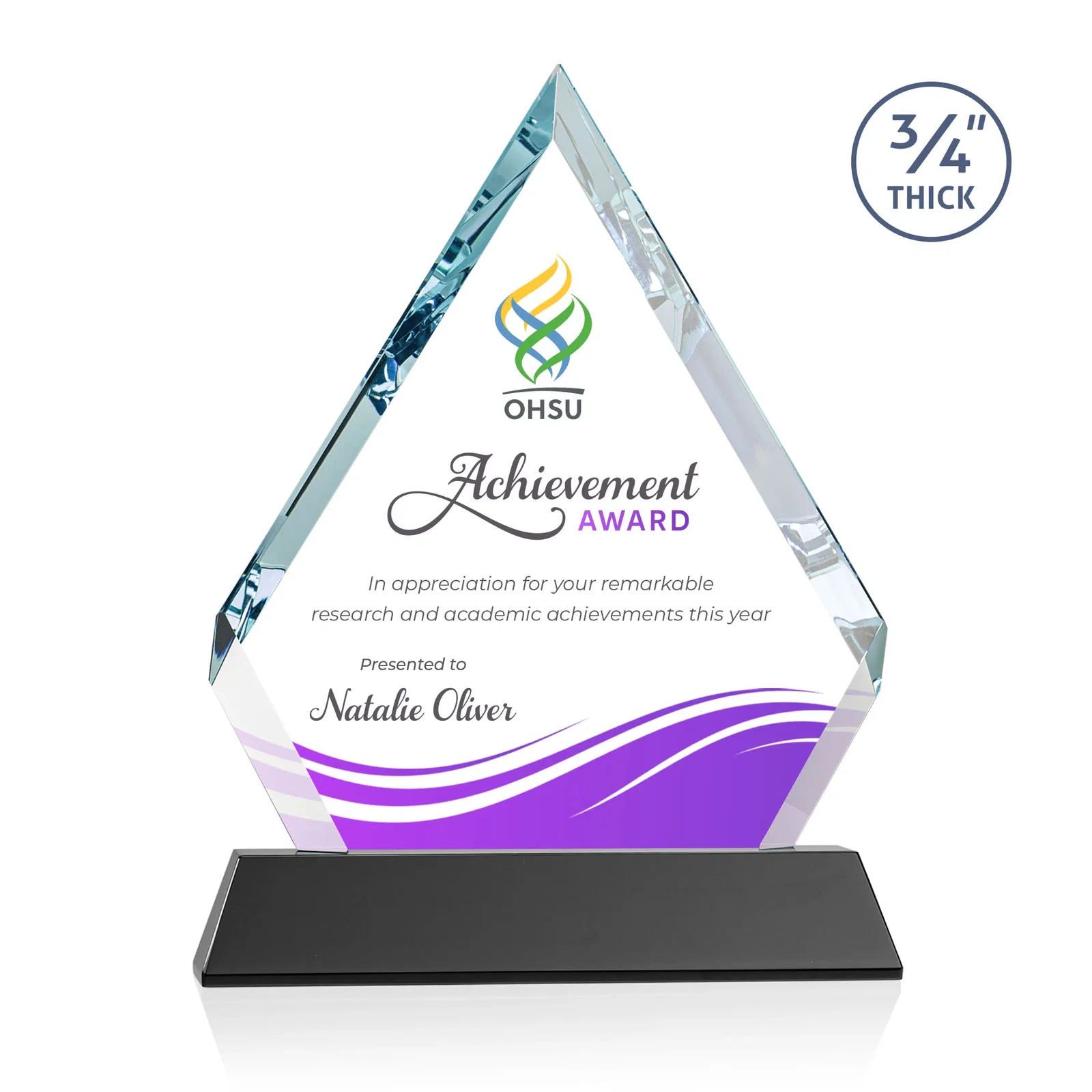 Branded Starfire Crystal Diamond Award on a Tall Tapered Base, awards for company anniversary events
