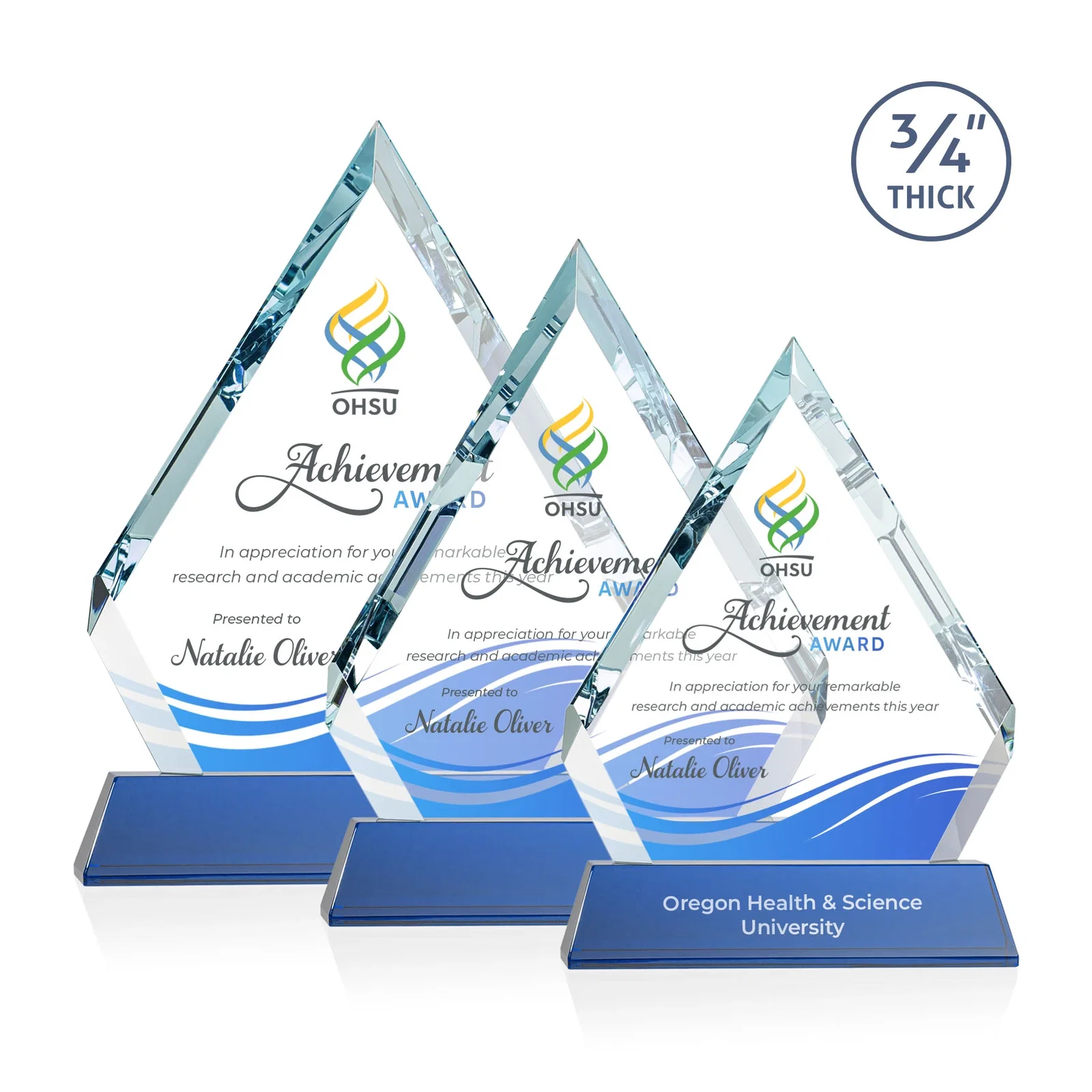 Custom printed Starfire Crystal Diamond Award on a Tall Tapered Base, awards for employee recognition