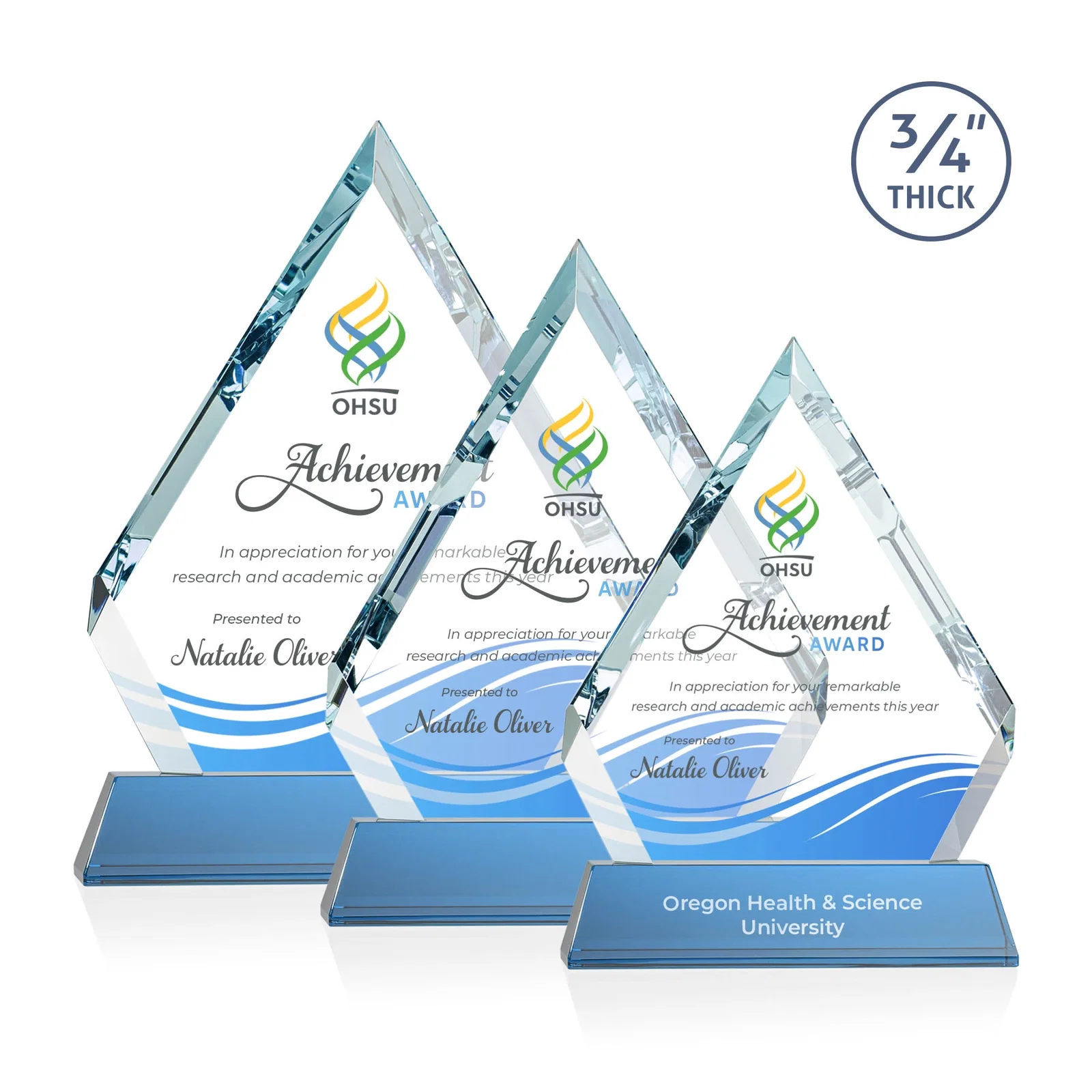 Custom printed Starfire Crystal Diamond Award on a Tall Tapered Base, awards for safety achievement programs