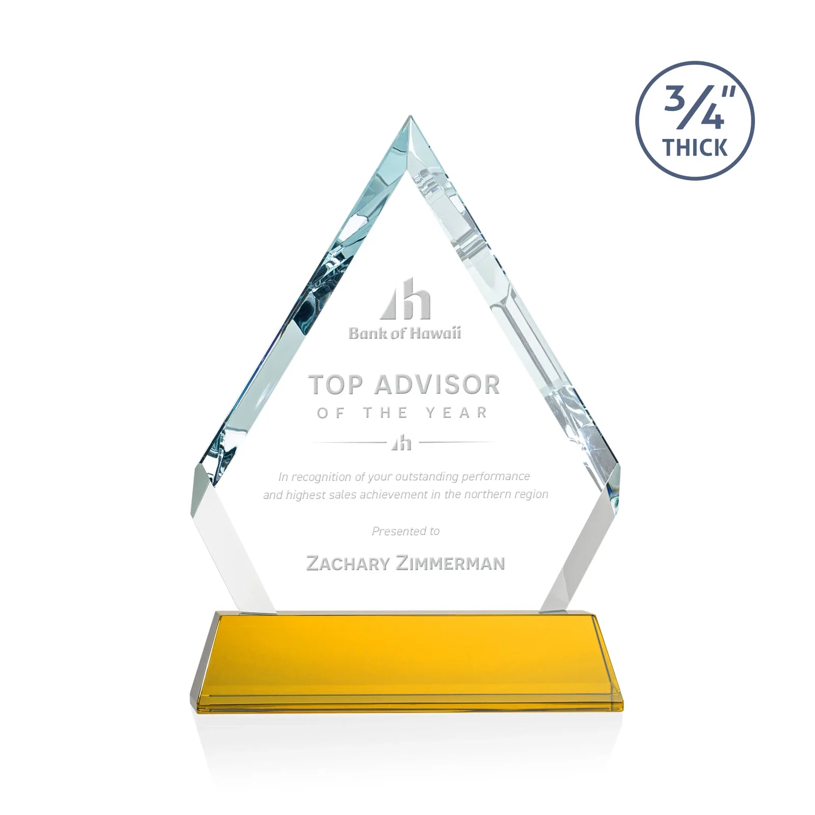 Custom Starfire Crystal Diamond Award on a Tall Tapered Base, awards for team milestone celebrations