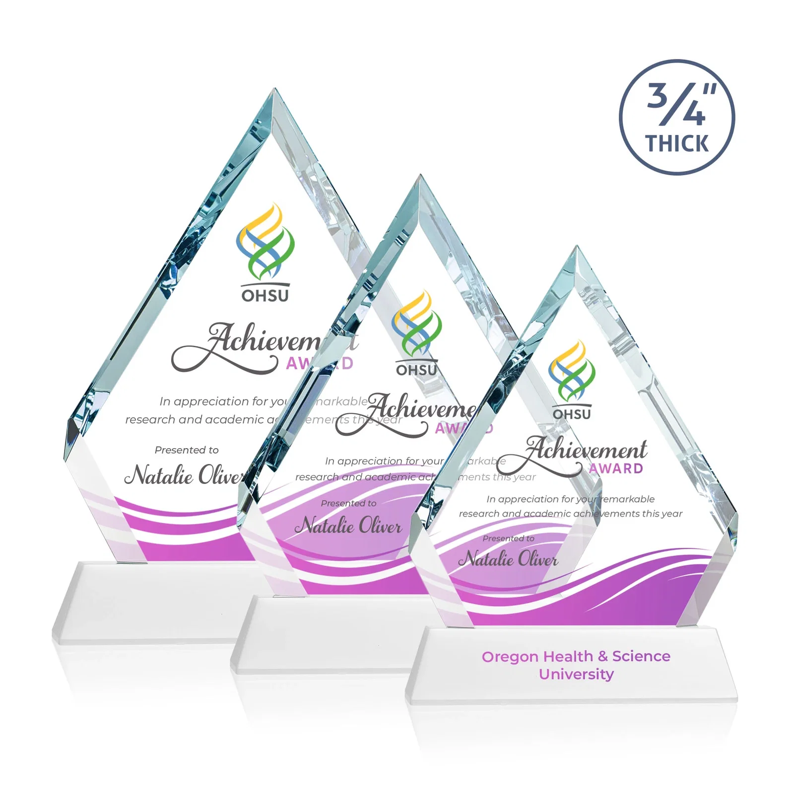Customized Starfire Crystal Diamond Award on a Tall Tapered Base, awards for employee recognition