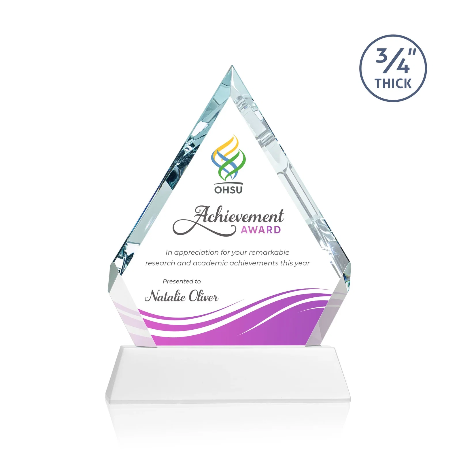 Customized Starfire Crystal Diamond Award on a Tall Tapered Base, awards for corporate award ceremonies