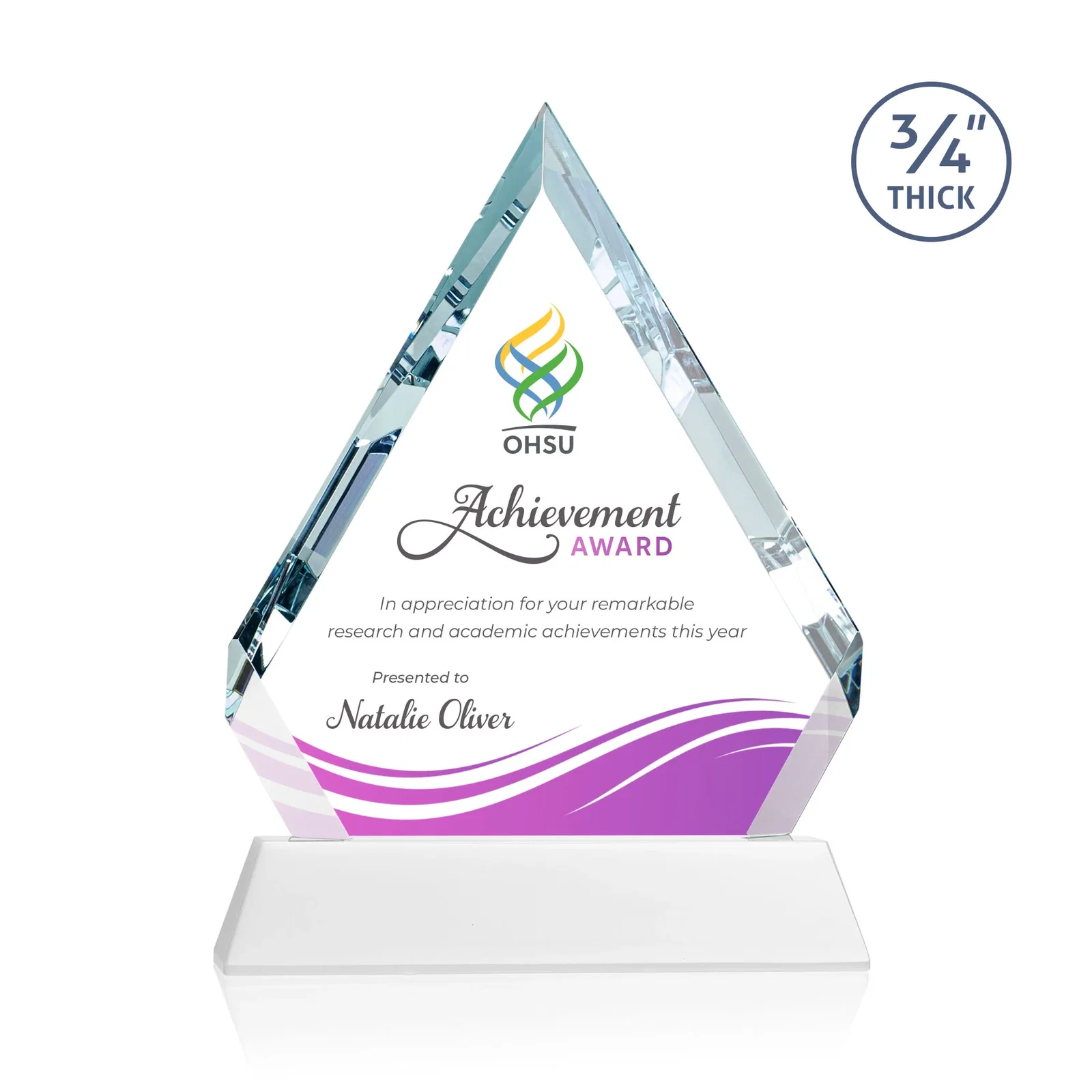 Customized Starfire Crystal Diamond Award on a Tall Tapered Base, awards for service anniversary gifts