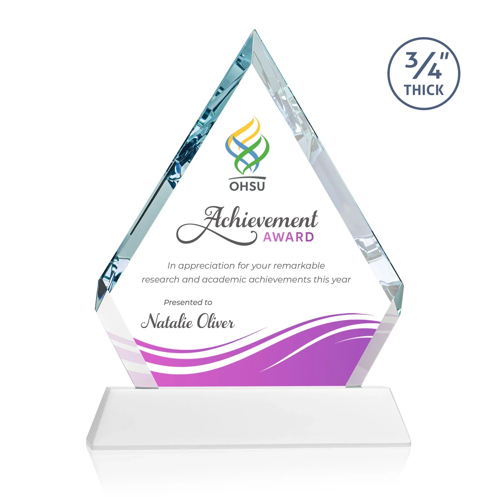 Customized Starfire Crystal Diamond Award on a Tall Tapered Base, awards for sales achievement awards