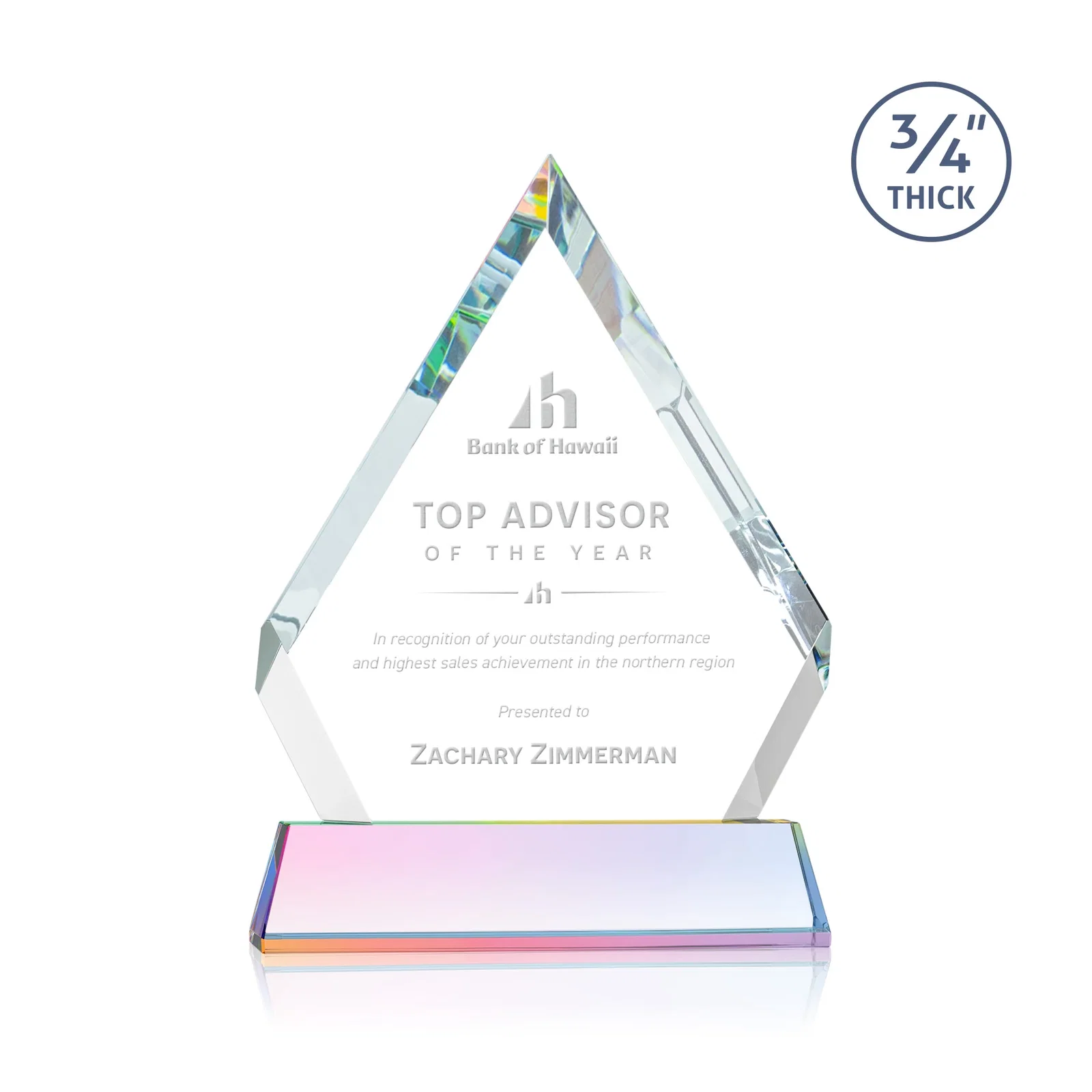 Customized Starfire Crystal Diamond Award on a Tall Tapered Base, awards for team milestone celebrations