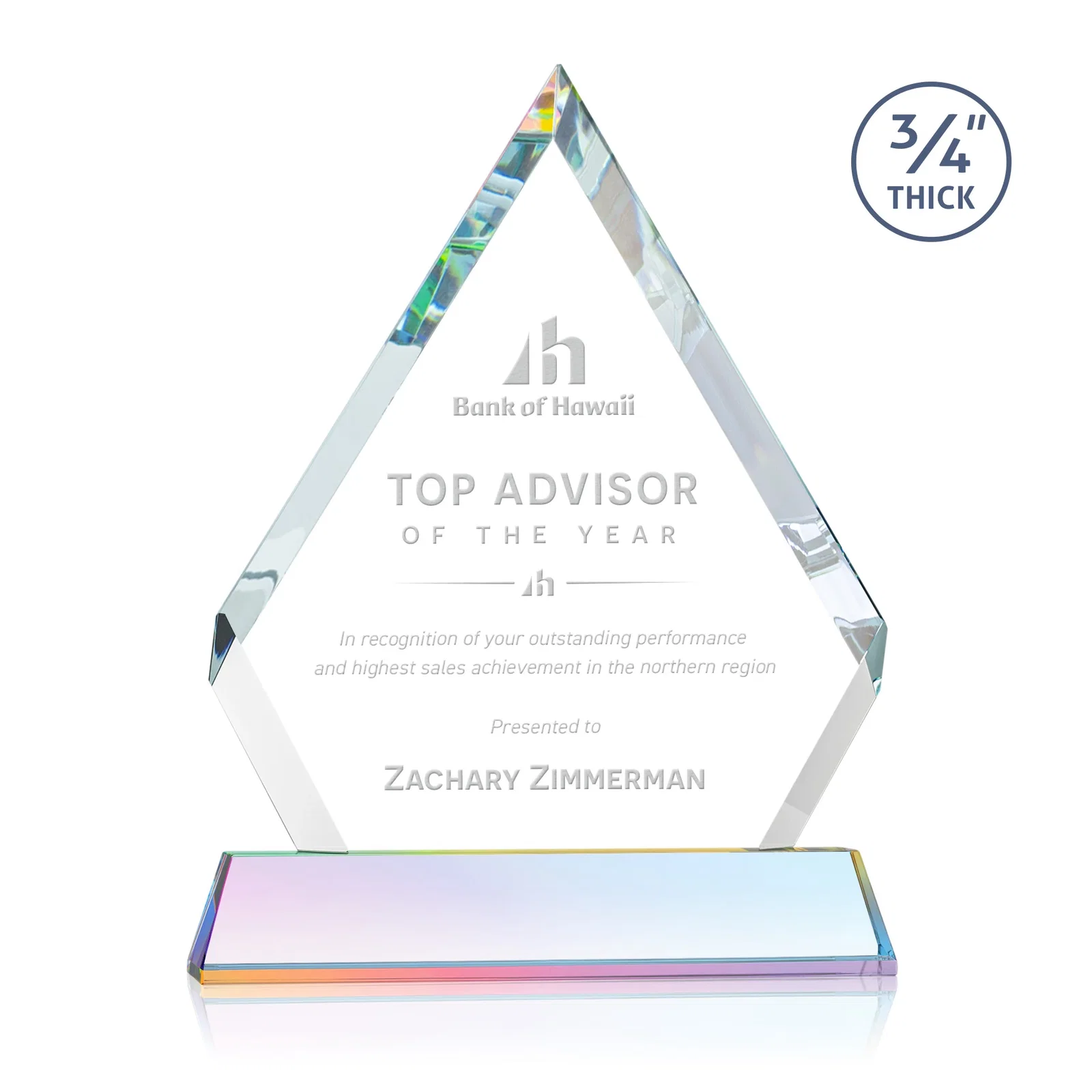 Customized Starfire Crystal Diamond Award on a Tall Tapered Base, awards for graduation ceremonies