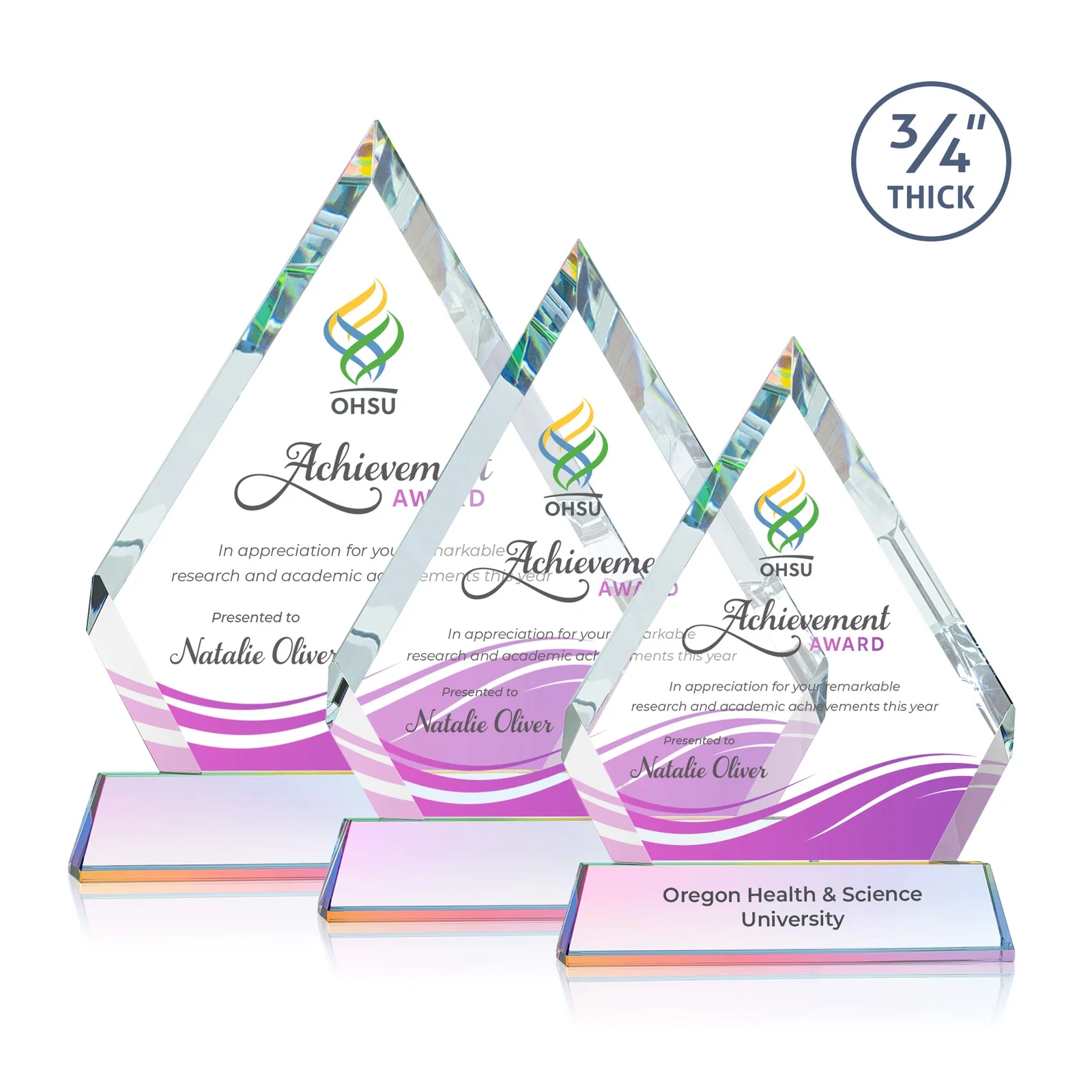 Customized Starfire Crystal Diamond Award on a Tall Tapered Base, awards for safety achievement programs