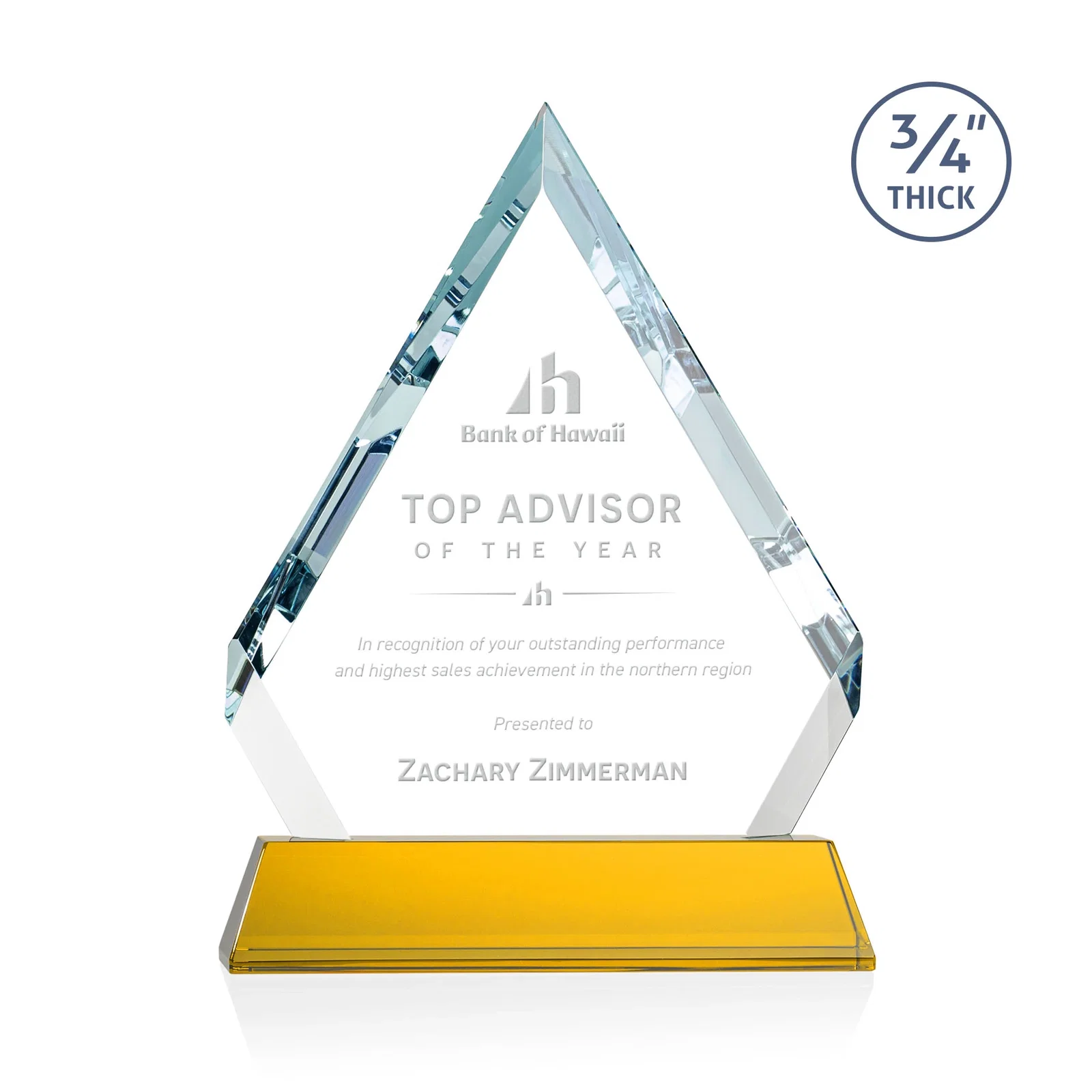 Custom Starfire Crystal Diamond Award on a Tall Tapered Base, awards for donor appreciation