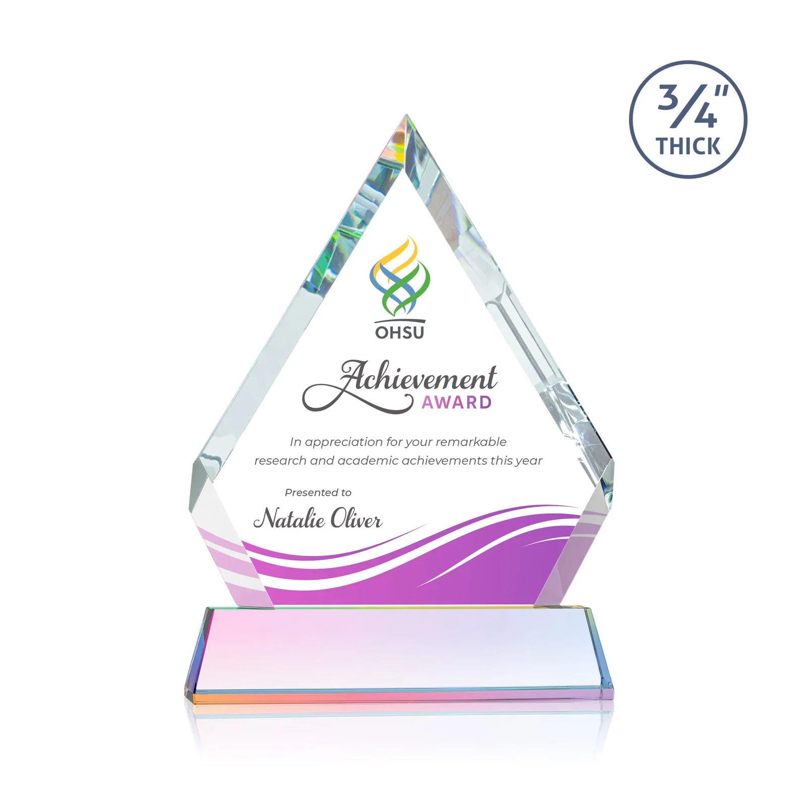Customized Starfire Crystal Diamond Award on a Tall Tapered Base, awards for volunteer appreciation