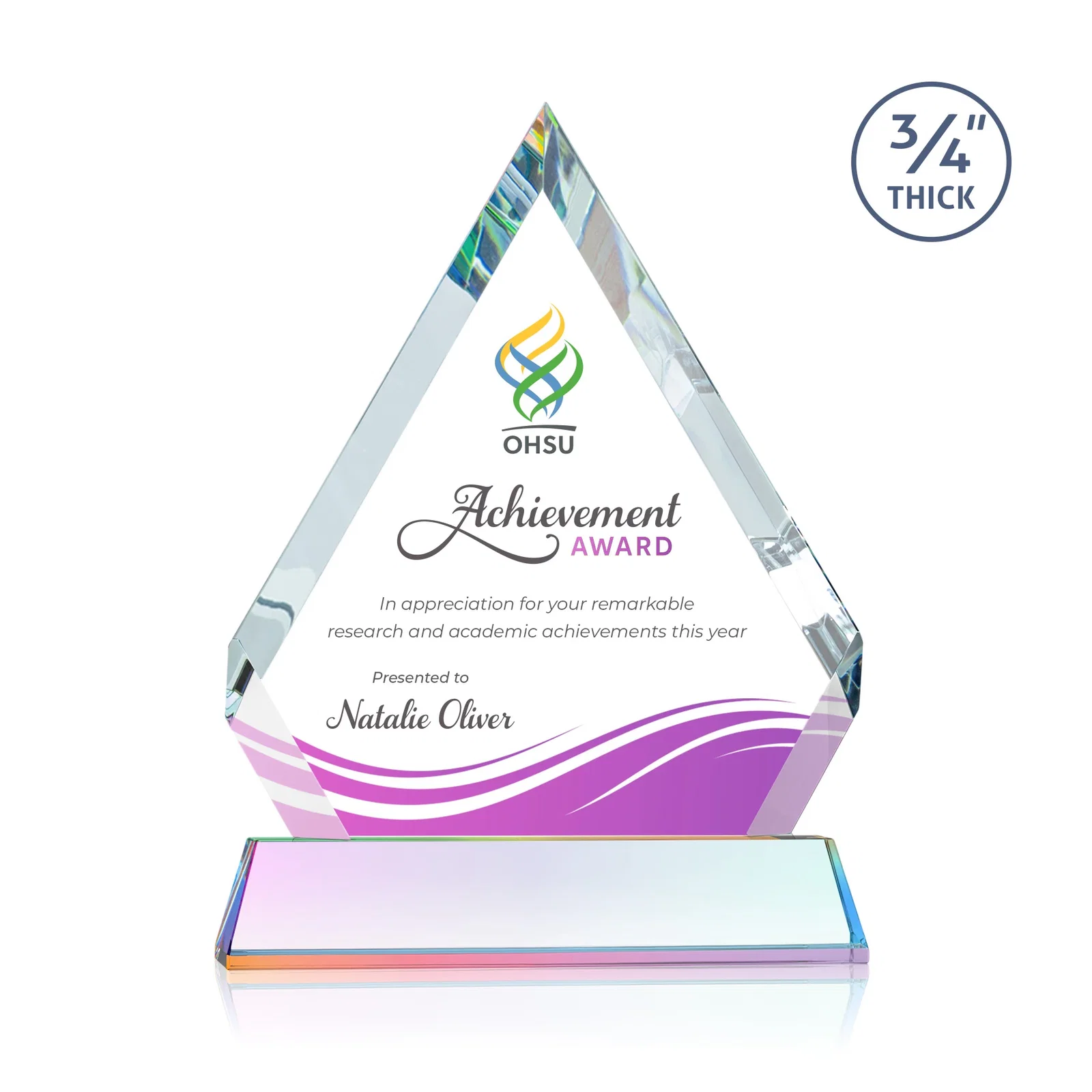 Customized Starfire Crystal Diamond Award on a Tall Tapered Base, awards for dealer and partner awards