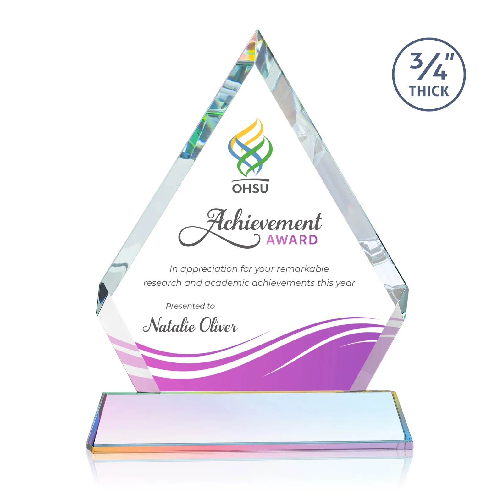 Customized Starfire Crystal Diamond Award on a Tall Tapered Base, awards for company anniversary events