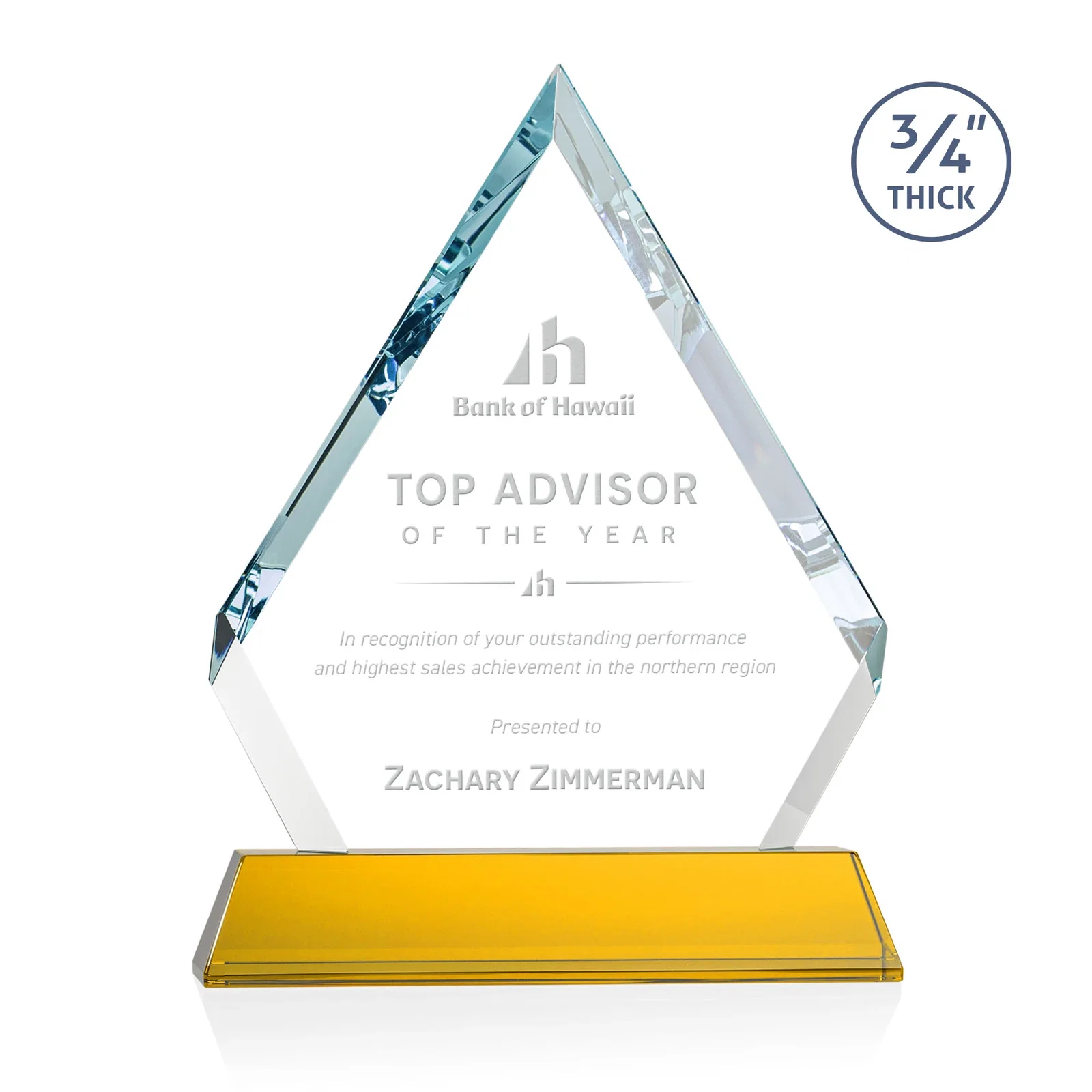 Custom Starfire Crystal Diamond Award on a Tall Tapered Base, awards for graduation ceremonies