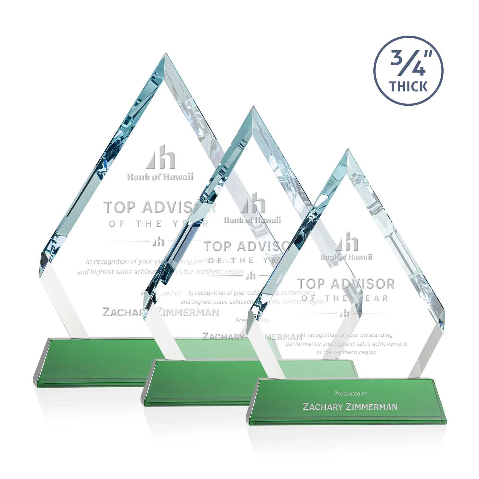 Custom Starfire Crystal Diamond Award on a Tall Tapered Base, awards for safety achievement programs