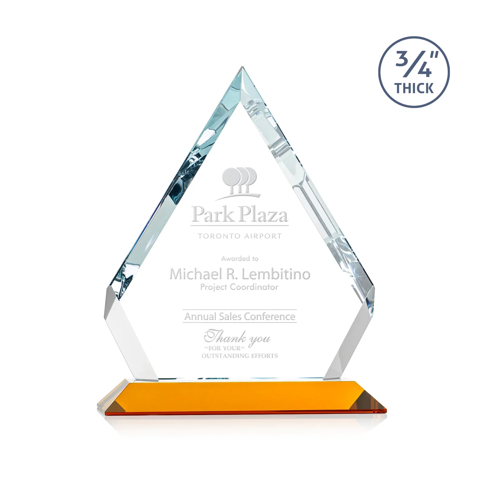 Custom Starfire Crystal Diamond Award With Alternating-Angle Bevel Facets for volunteer appreciation