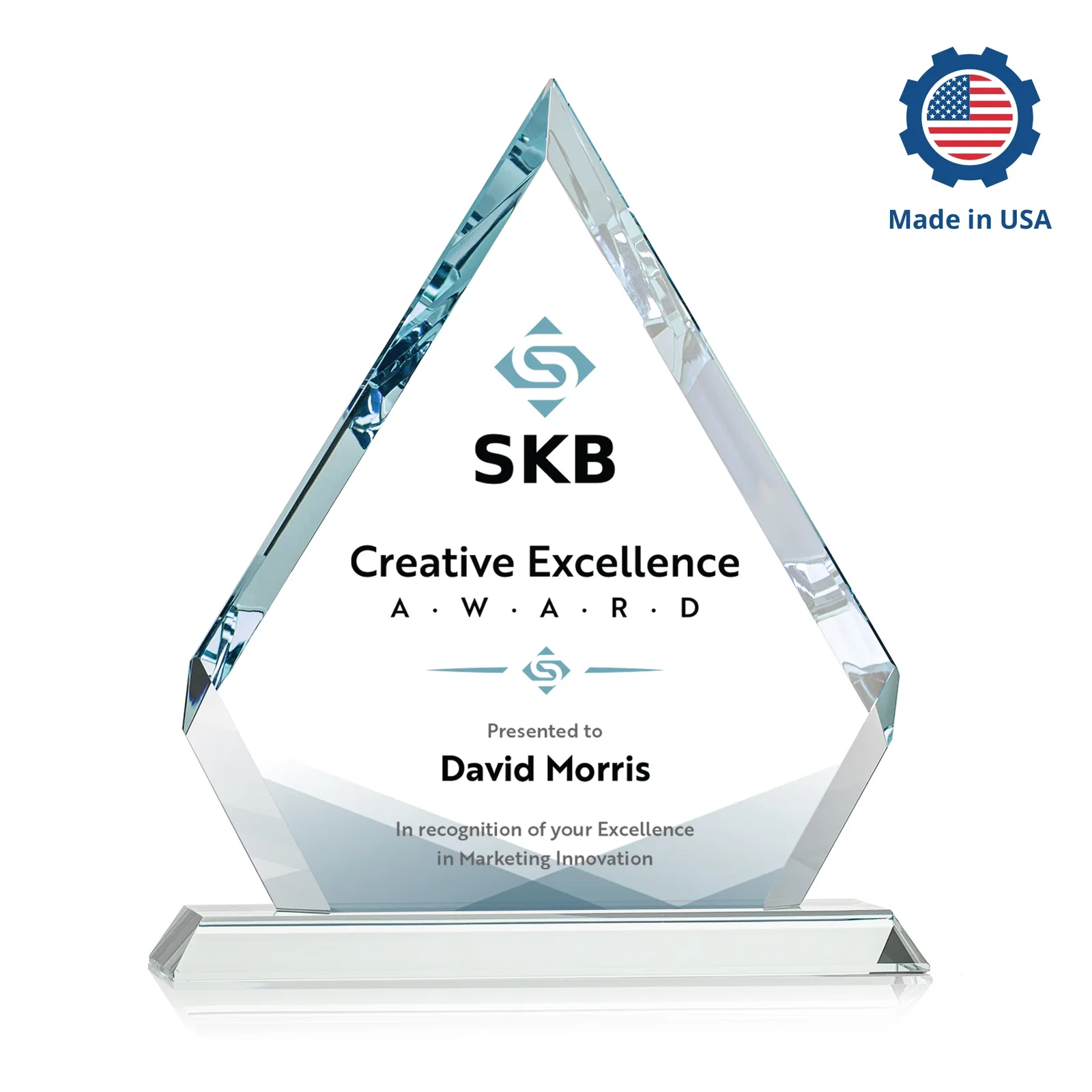 Personalized Starfire Crystal Diamond Award With Alternating-Angle Bevel Facets, with your logo for sales achievement awards