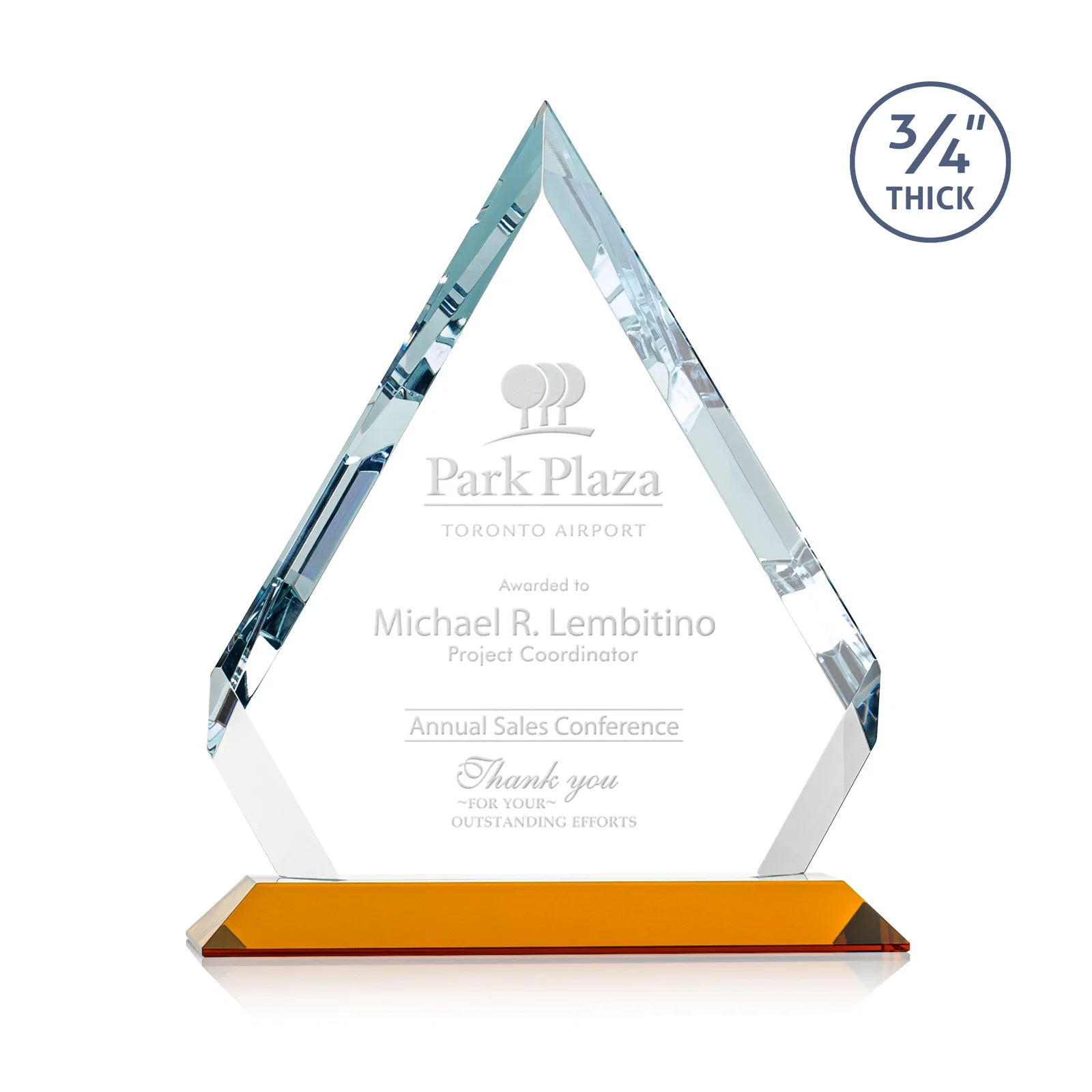Custom Starfire Crystal Diamond Award With Alternating-Angle Bevel Facets for dealer and partner awards