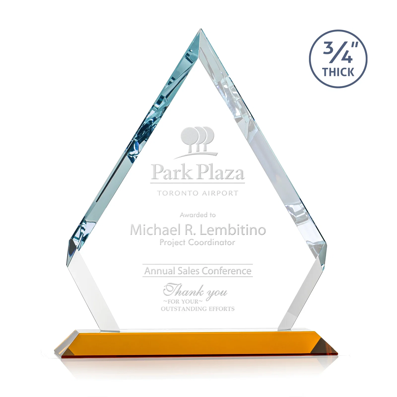 Custom Starfire Crystal Diamond Award With Alternating-Angle Bevel Facets for company anniversary events