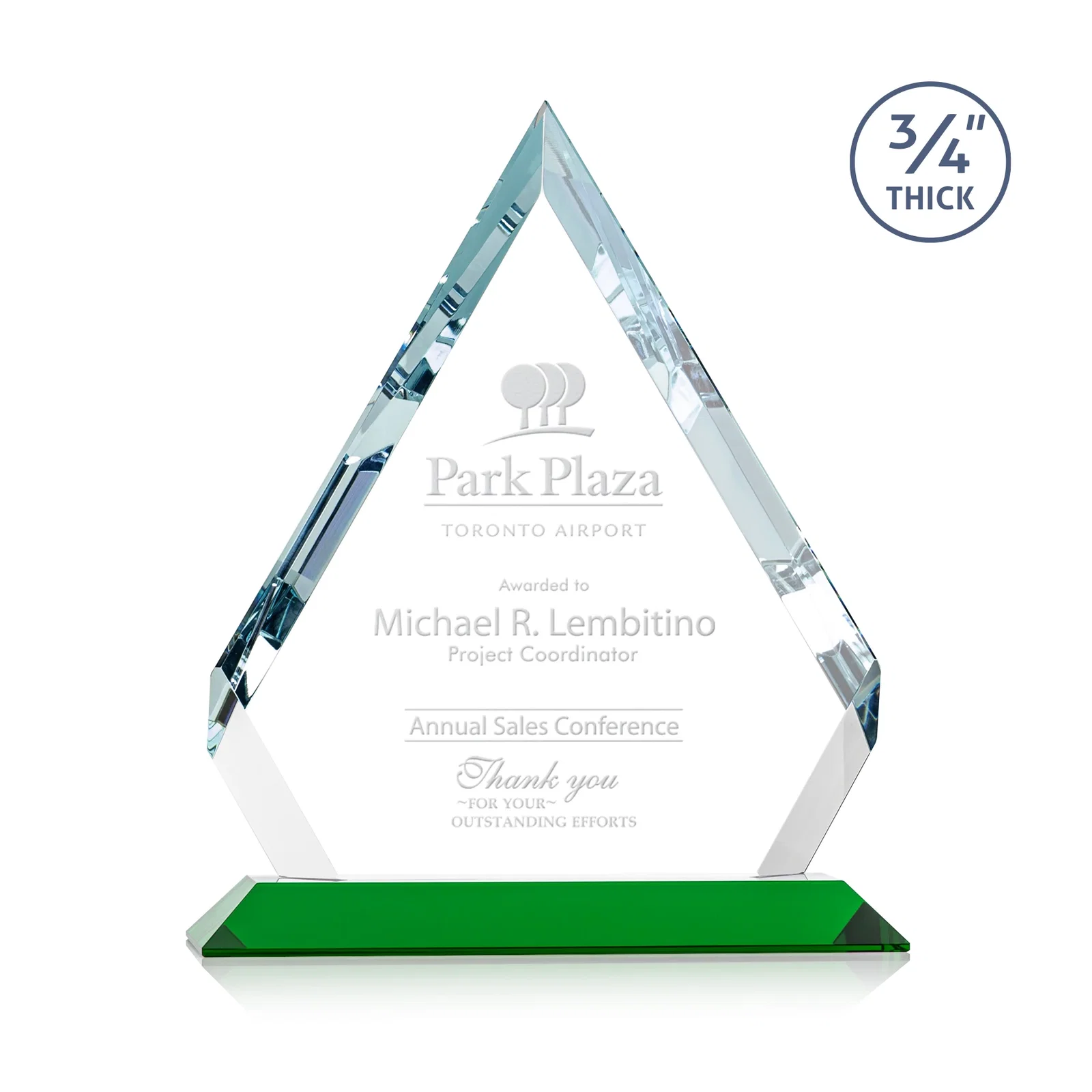 Personalized Starfire Crystal Diamond Award With Alternating-Angle Bevel Facets for service anniversary gifts