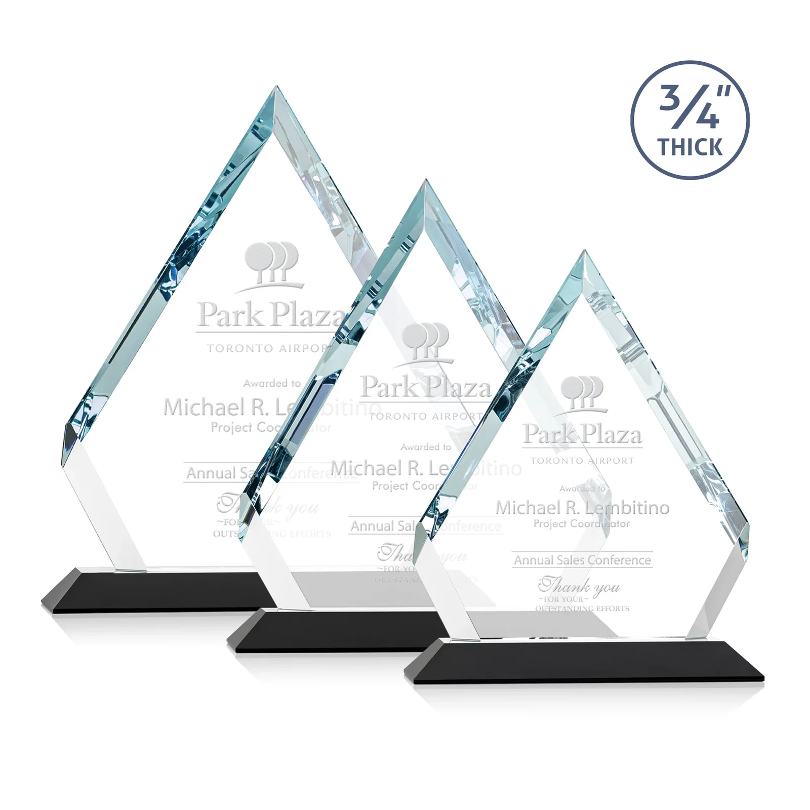 Personalized Starfire Crystal Diamond Award With Alternating-Angle Bevel Facets for retirement presentations