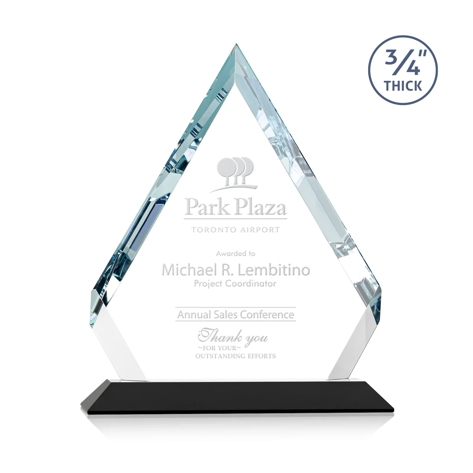 Personalized Starfire Crystal Diamond Award With Alternating-Angle Bevel Facets for donor appreciation