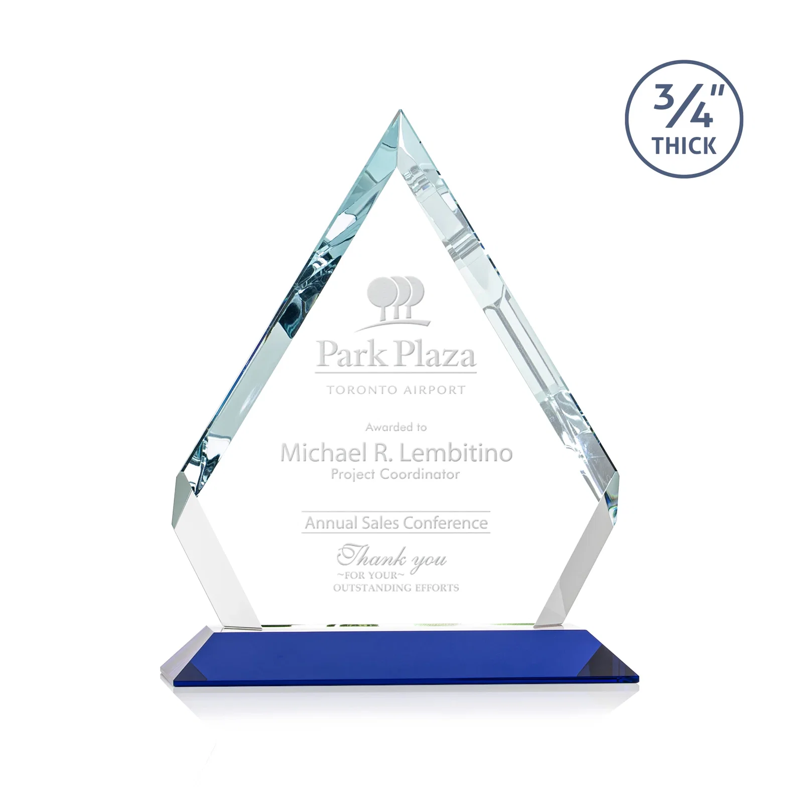 Personalized Starfire Crystal Diamond Award With Alternating-Angle Bevel Facets for volunteer appreciation