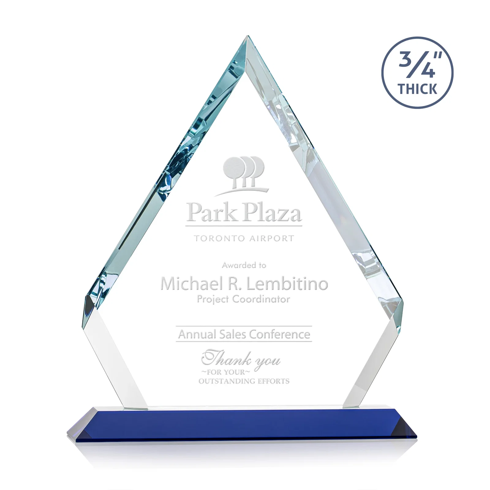 Personalized Starfire Crystal Diamond Award With Alternating-Angle Bevel Facets for company anniversary events