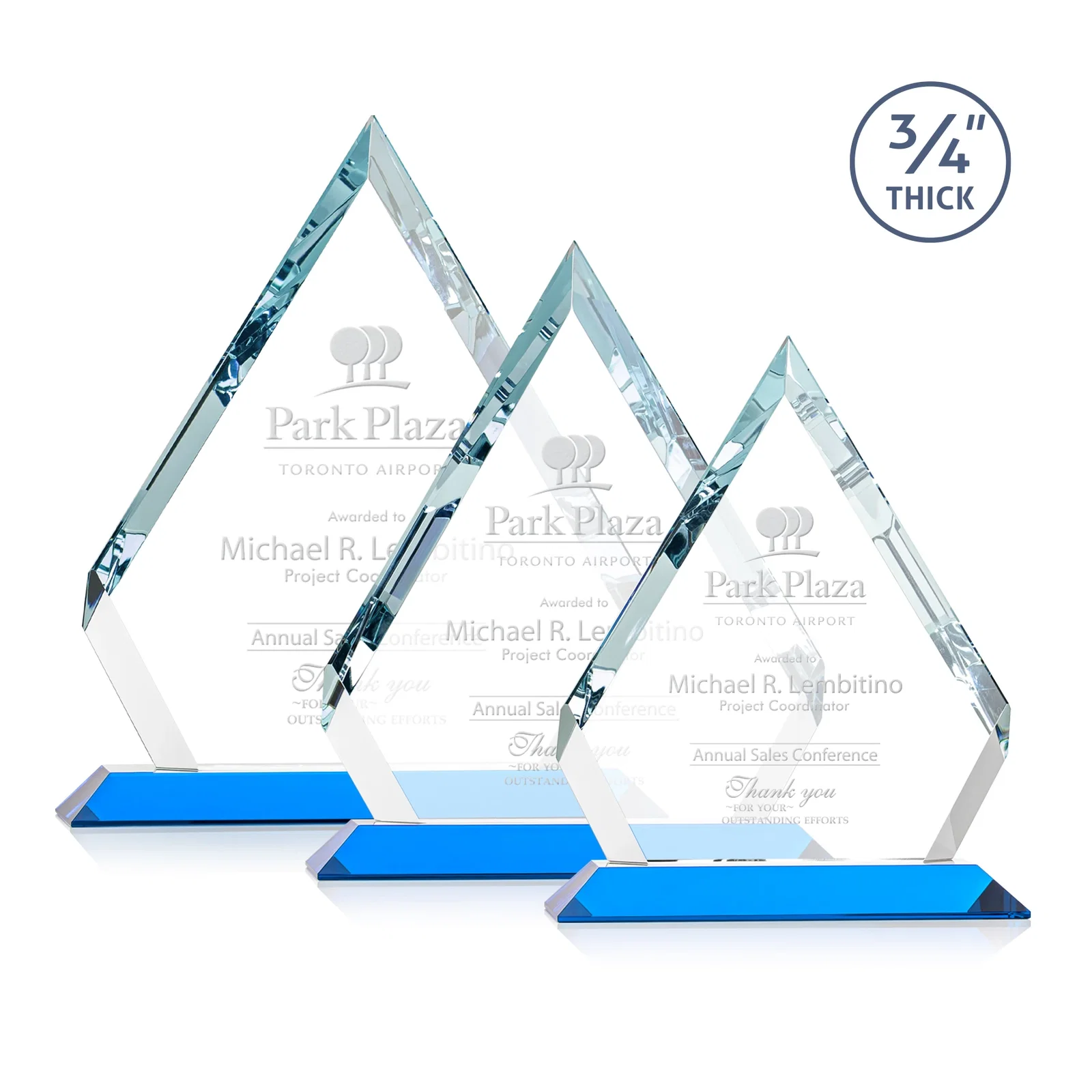 Promotional Starfire Crystal Diamond Award With Alternating-Angle Bevel Facets for retirement presentations