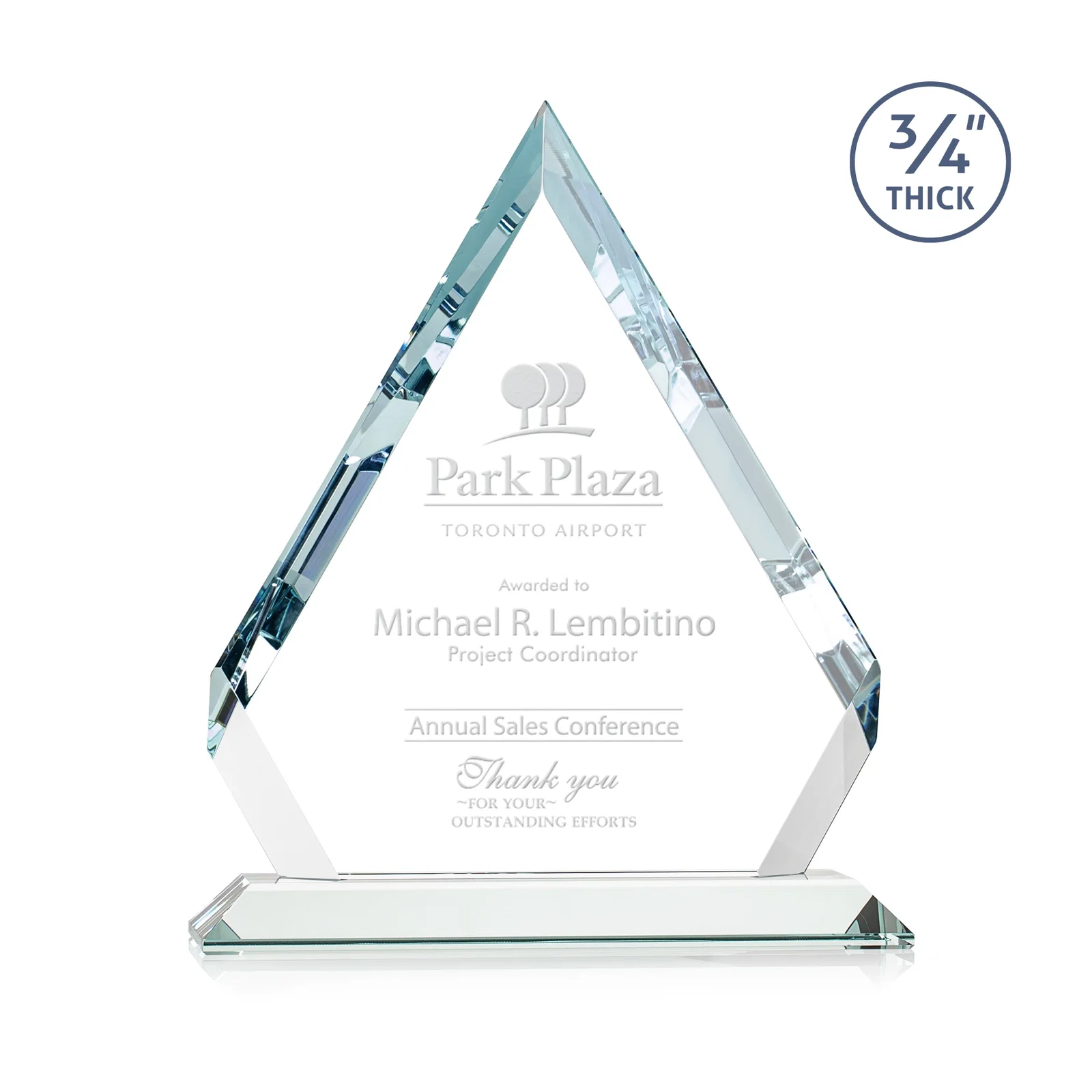 Custom Starfire Crystal Diamond Award With Alternating-Angle Bevel Facets for service anniversary gifts