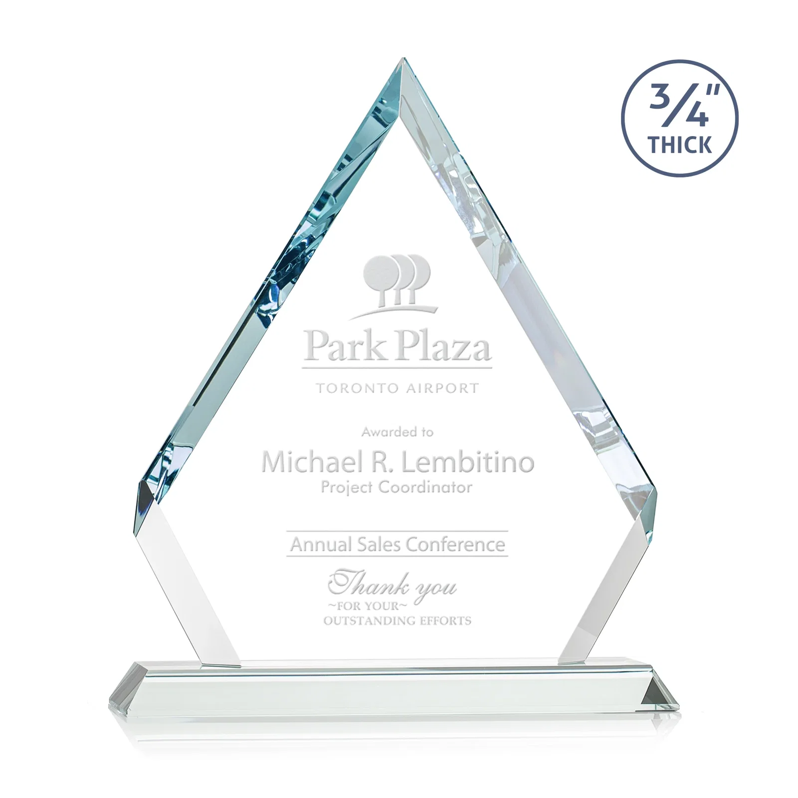 Custom Starfire Crystal Diamond Award With Alternating-Angle Bevel Facets for sales achievement awards