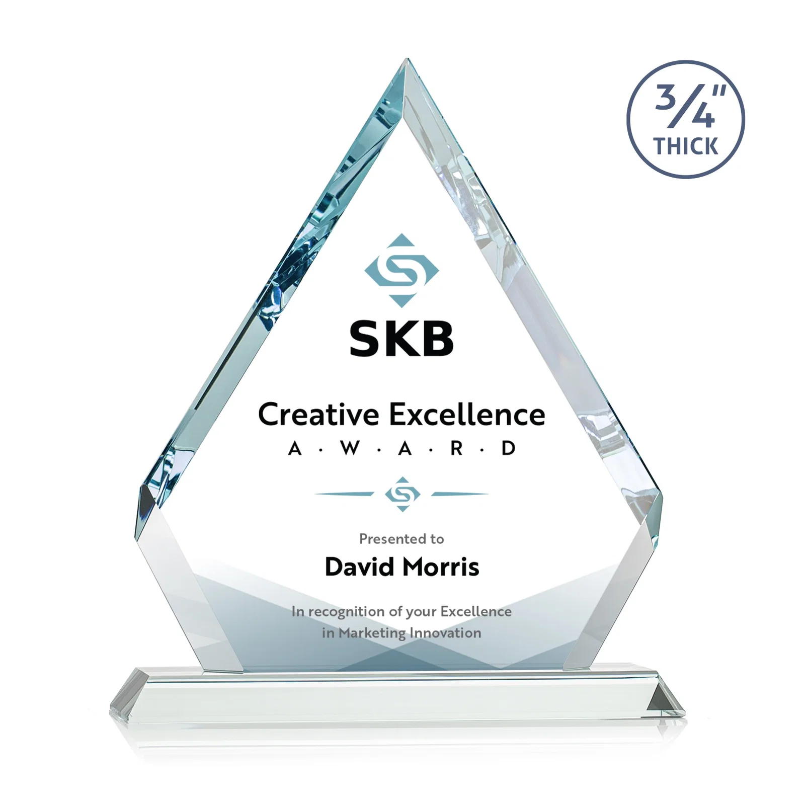 Branded Starfire Crystal Diamond Award With Alternating-Angle Bevel Facets for sales achievement awards