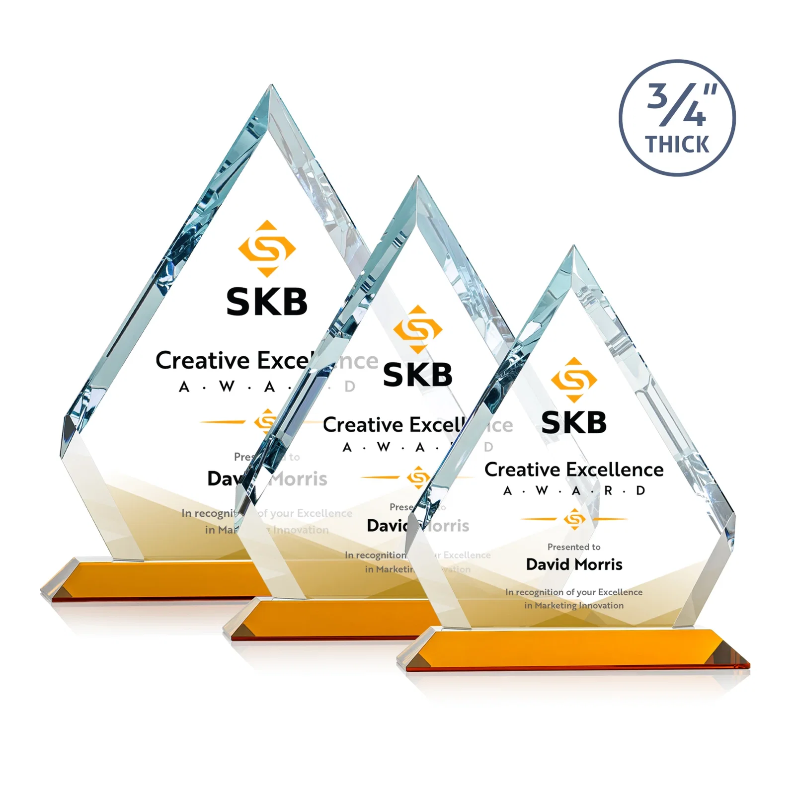 Branded Starfire Crystal Diamond Award With Alternating-Angle Bevel Facets for retirement presentations