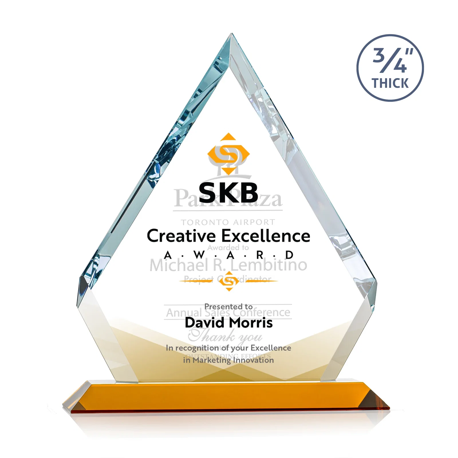 Branded Starfire Crystal Diamond Award With Alternating-Angle Bevel Facets for graduation ceremonies