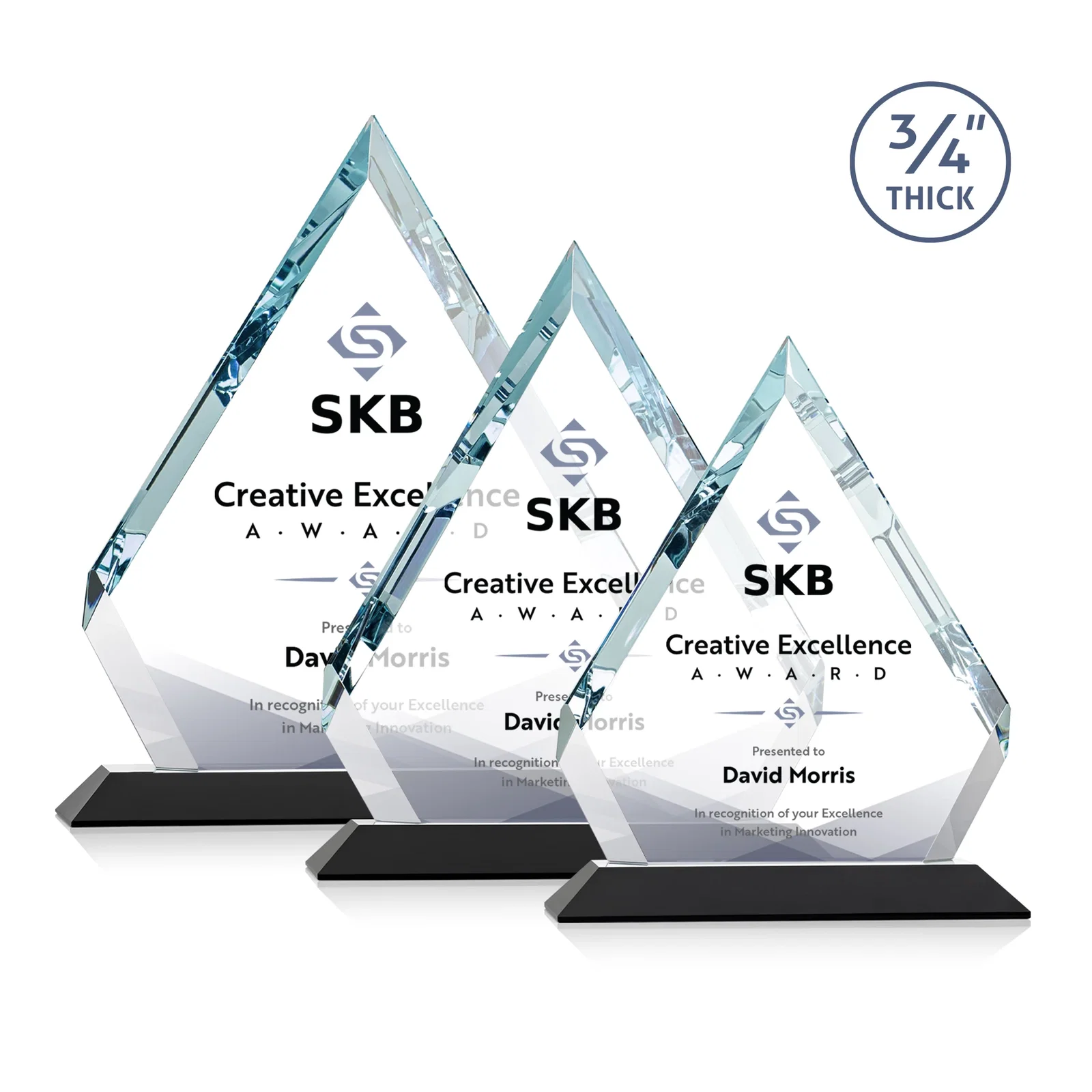 Custom printed Starfire Crystal Diamond Award With Alternating-Angle Bevel Facets for employee recognition