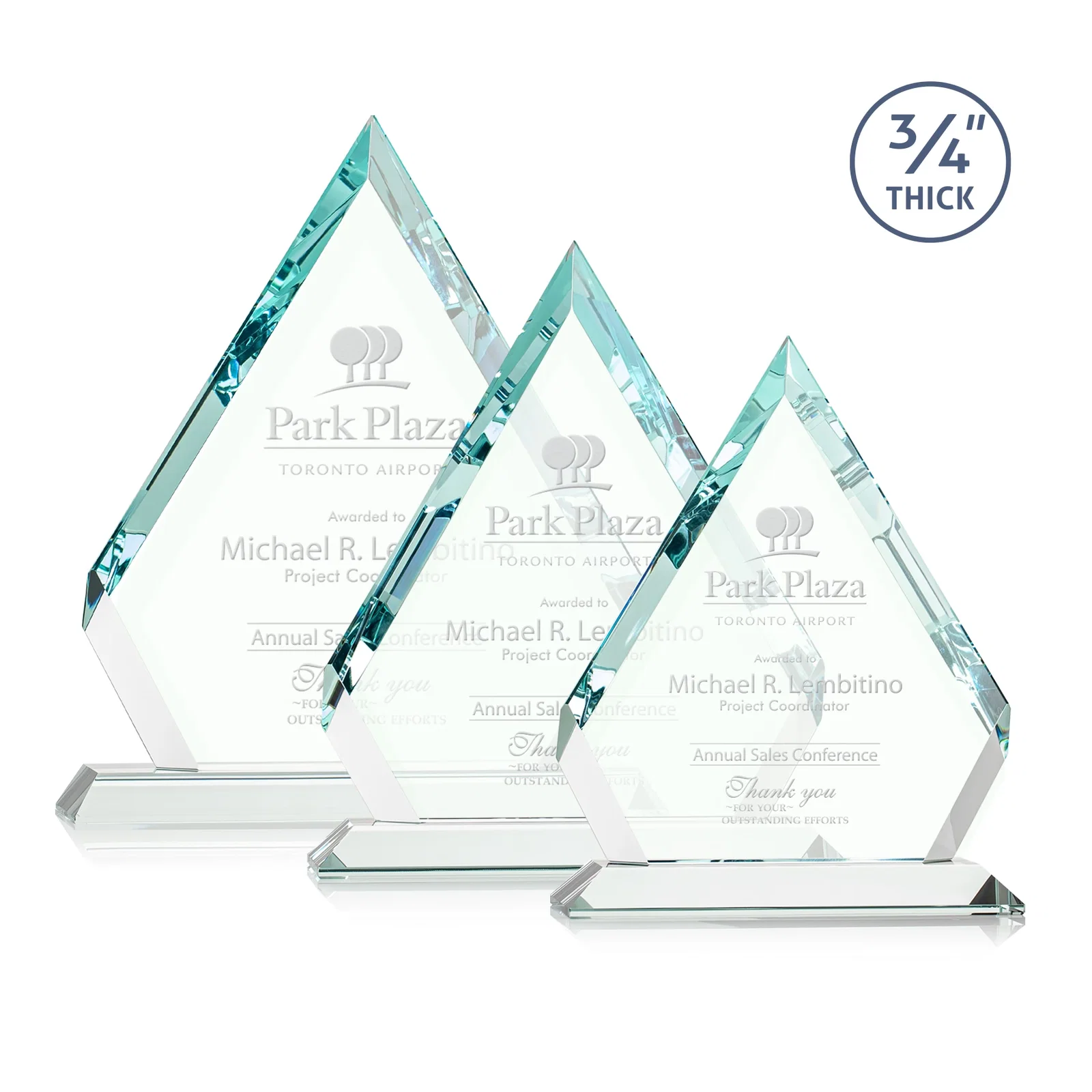Custom Starfire Crystal Diamond Award With Alternating-Angle Bevel Facets for retirement presentations