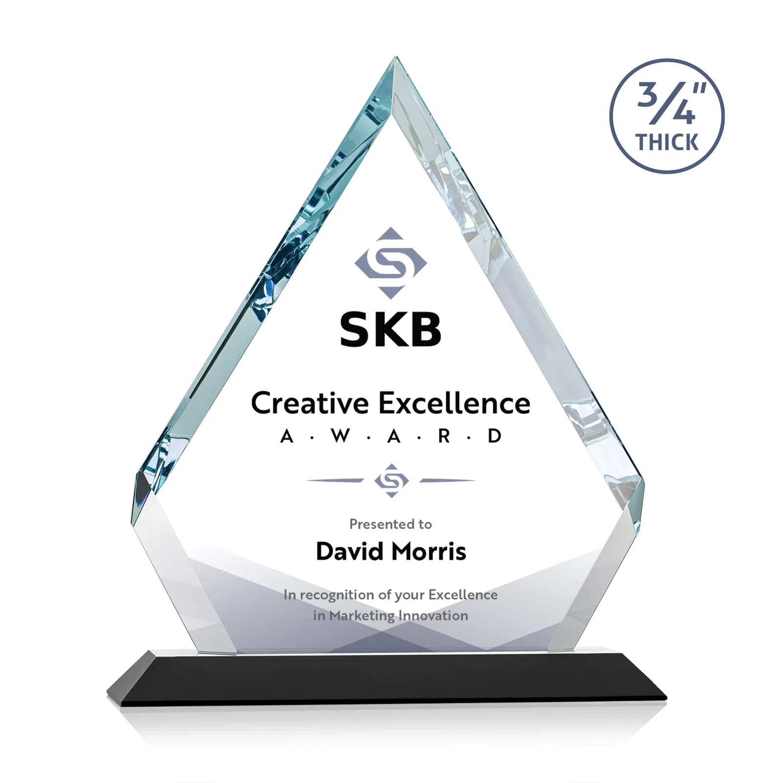 Custom printed Starfire Crystal Diamond Award With Alternating-Angle Bevel Facets for sales achievement awards