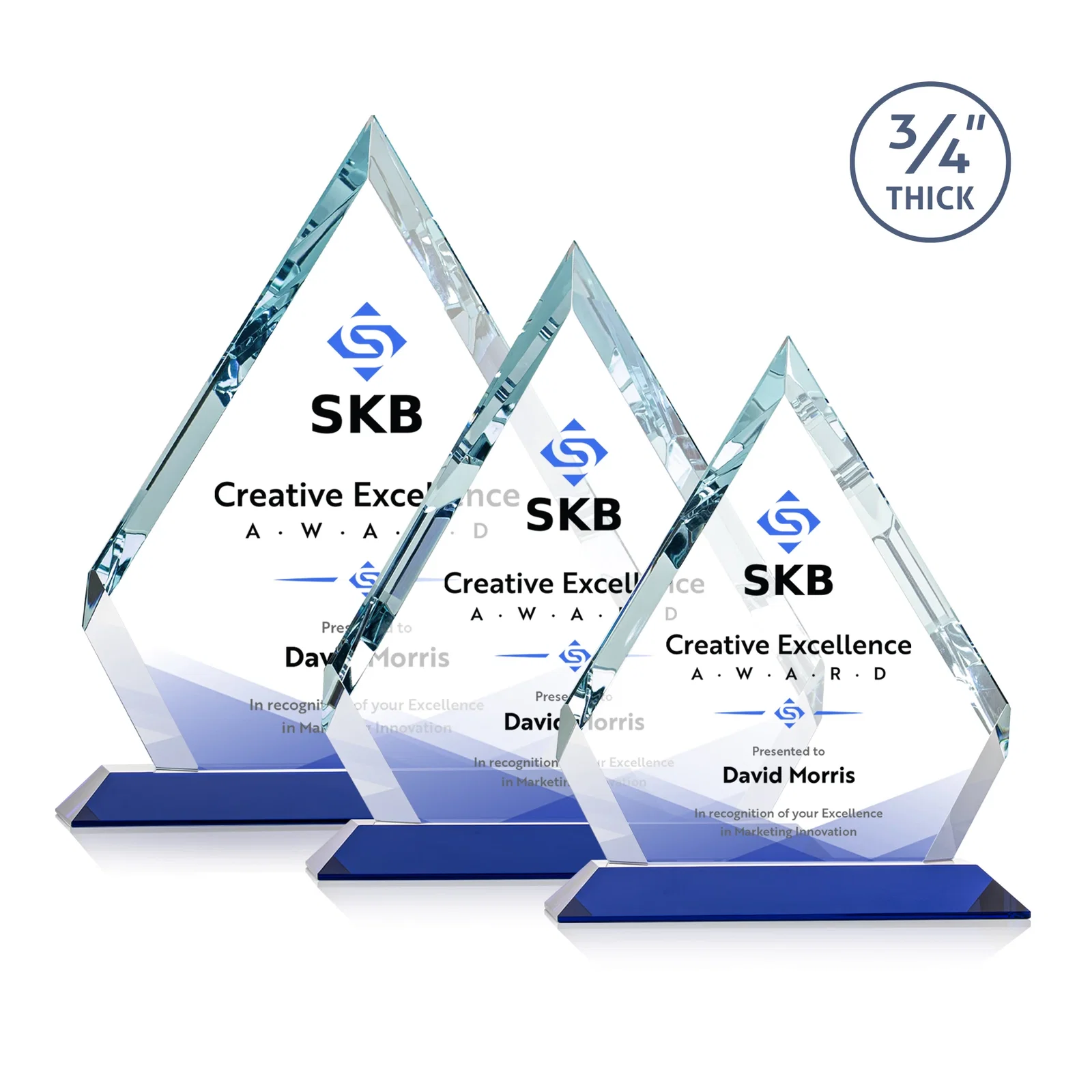 Custom printed Starfire Crystal Diamond Award With Alternating-Angle Bevel Facets for retirement presentations