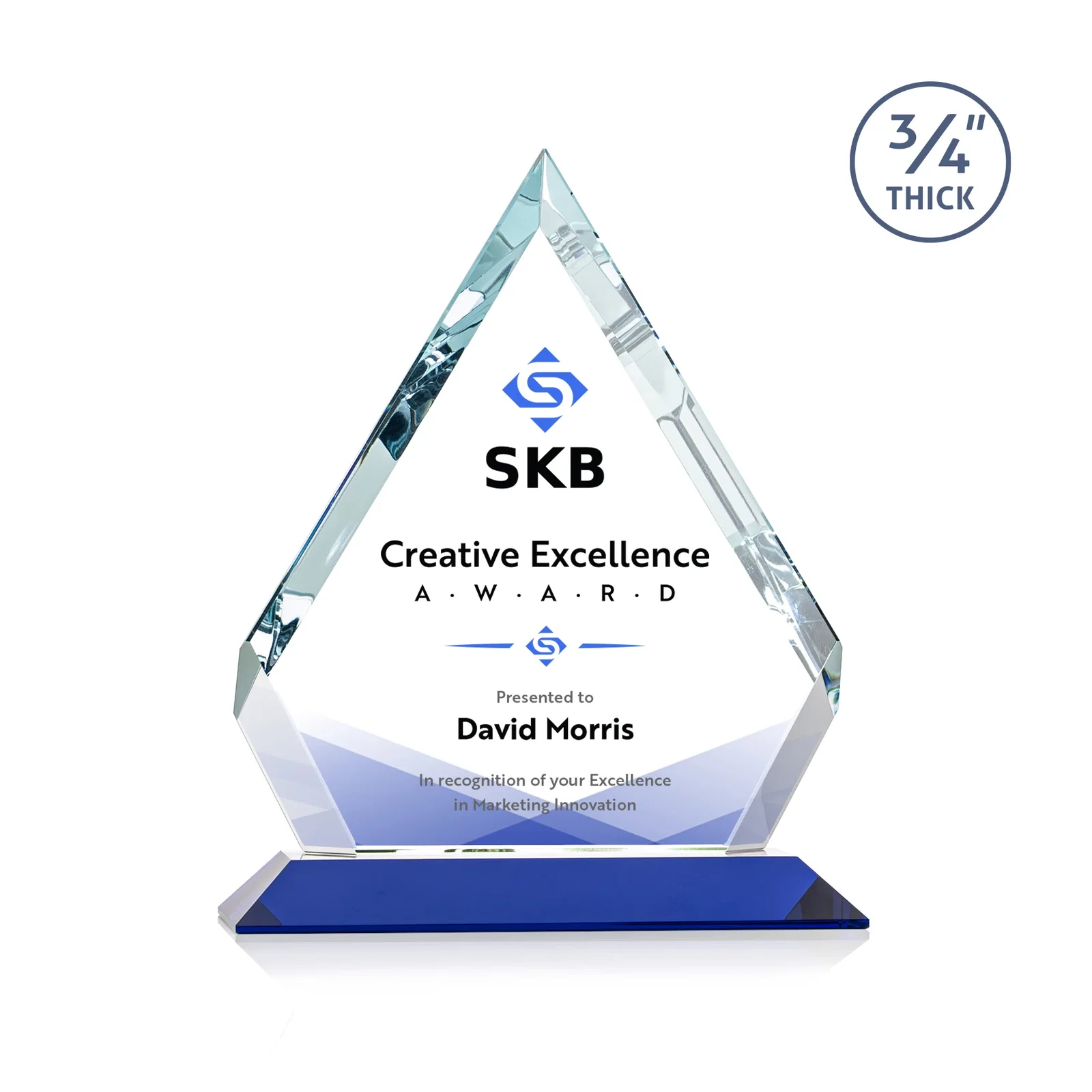 Custom printed Starfire Crystal Diamond Award With Alternating-Angle Bevel Facets for team milestone celebrations
