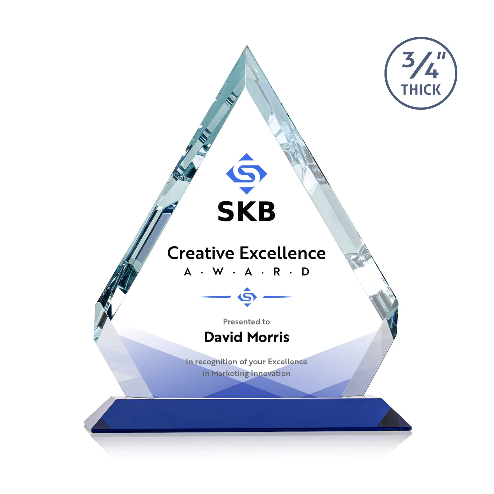 Custom printed Starfire Crystal Diamond Award With Alternating-Angle Bevel Facets for donor appreciation