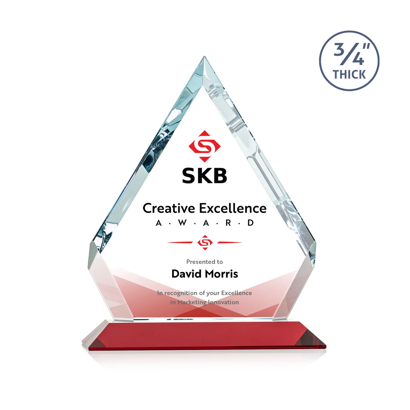 Custom printed Starfire Crystal Diamond Award With Alternating-Angle Bevel Facets for volunteer appreciation