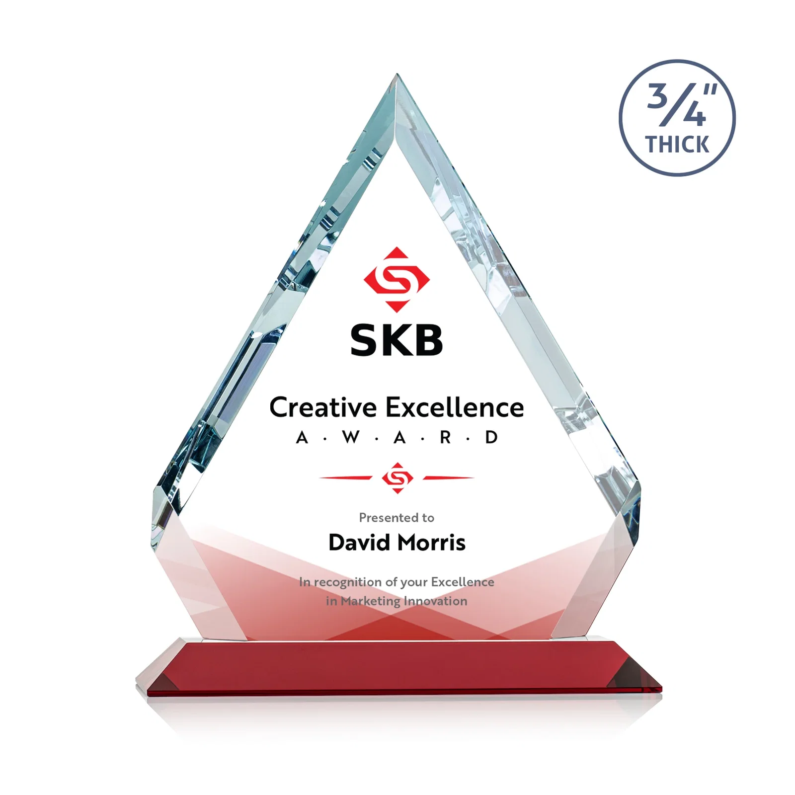 Custom printed Starfire Crystal Diamond Award With Alternating-Angle Bevel Facets for dealer and partner awards