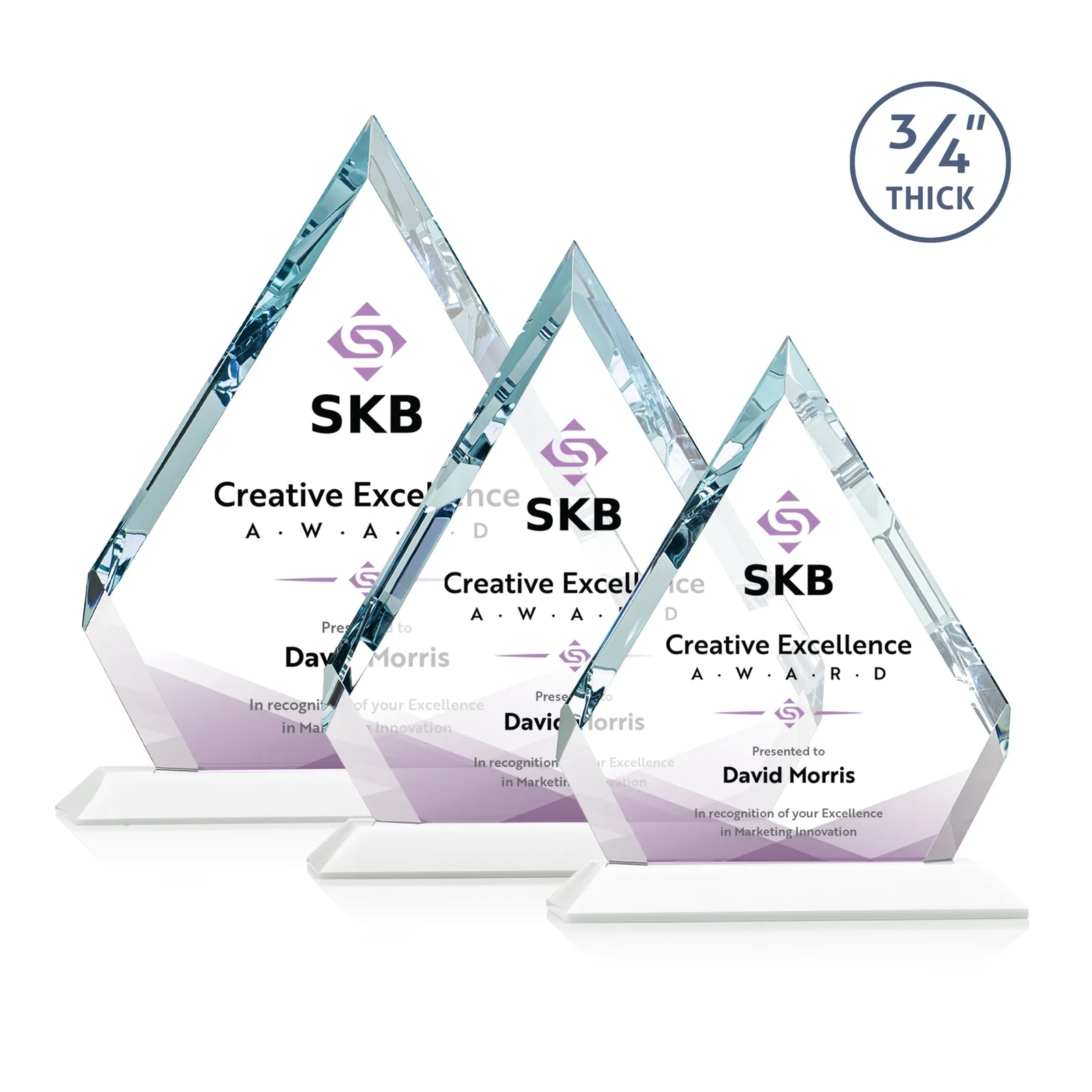 Customized Starfire Crystal Diamond Award With Alternating-Angle Bevel Facets for retirement presentations
