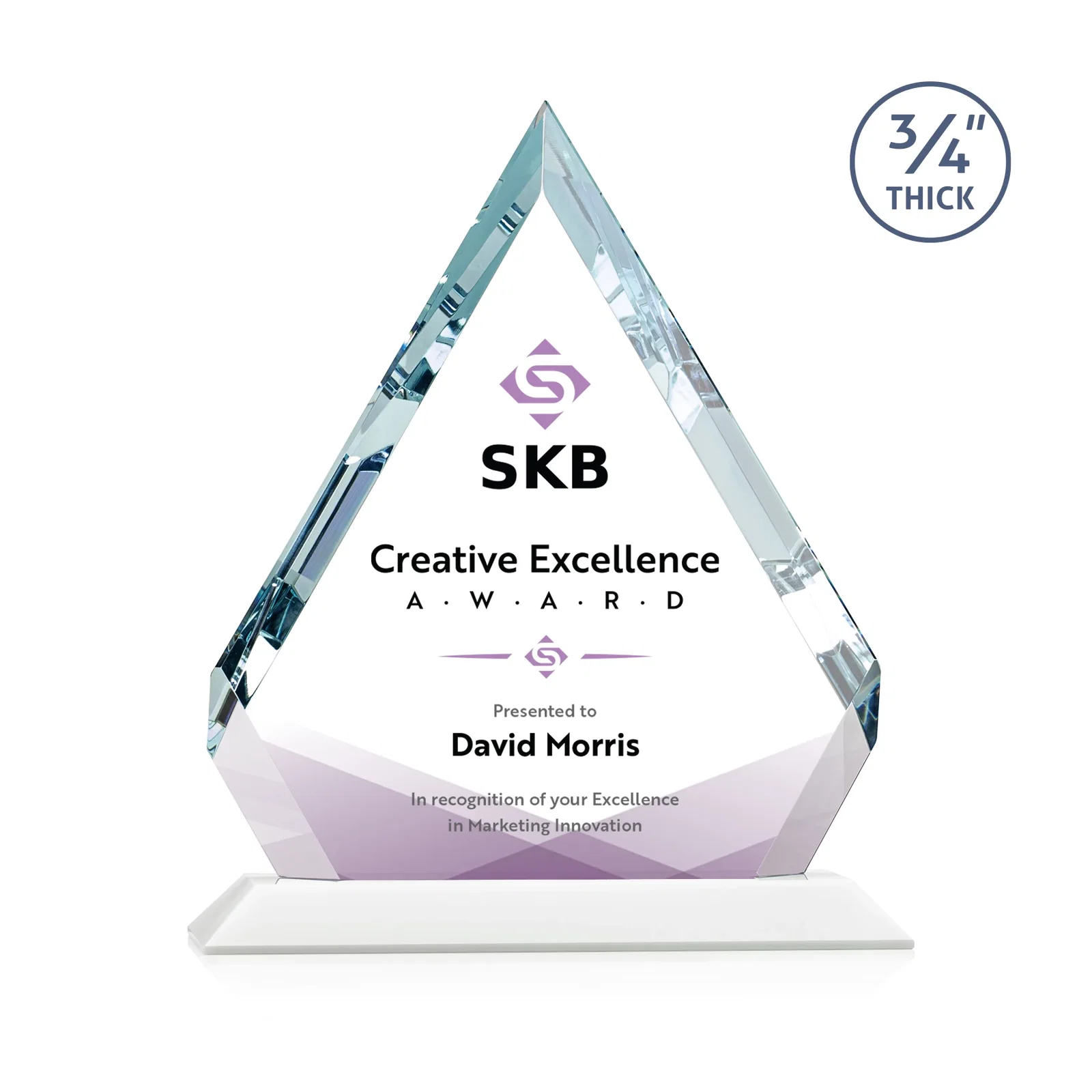 Customized Starfire Crystal Diamond Award With Alternating-Angle Bevel Facets for donor appreciation