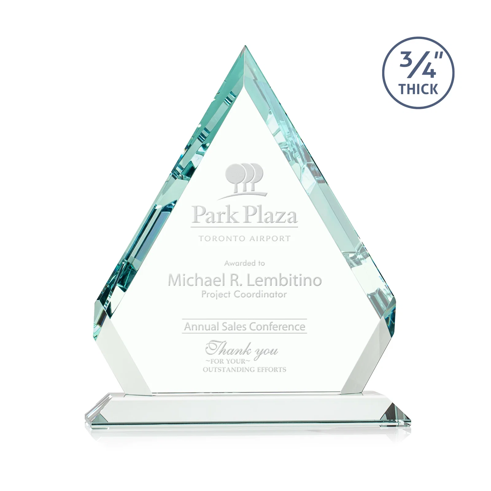 Custom Starfire Crystal Diamond Award With Alternating-Angle Bevel Facets for donor appreciation